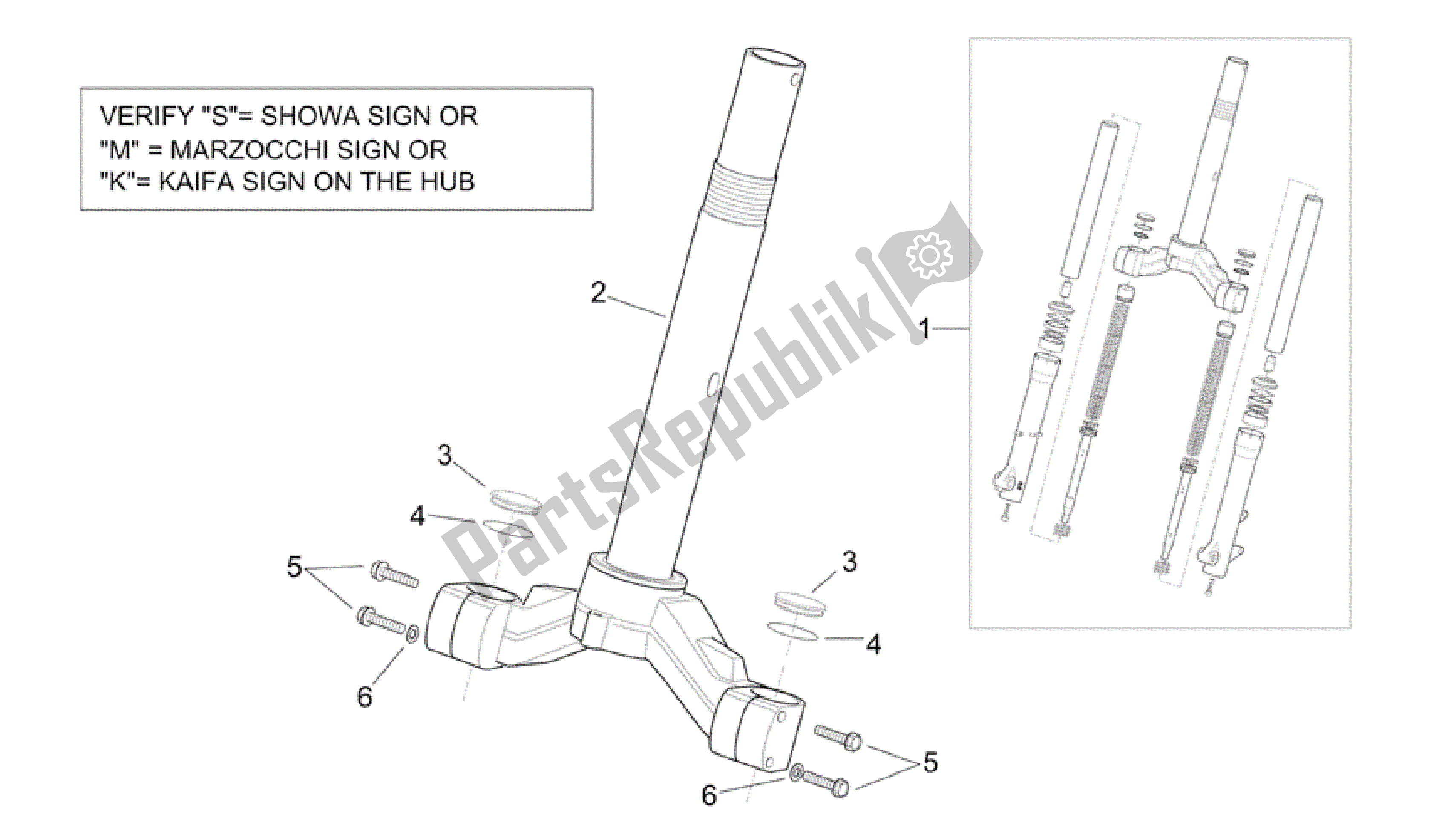All parts for the Front Fork - Stem Base of the Aprilia Scarabeo 125 2004 - 2006