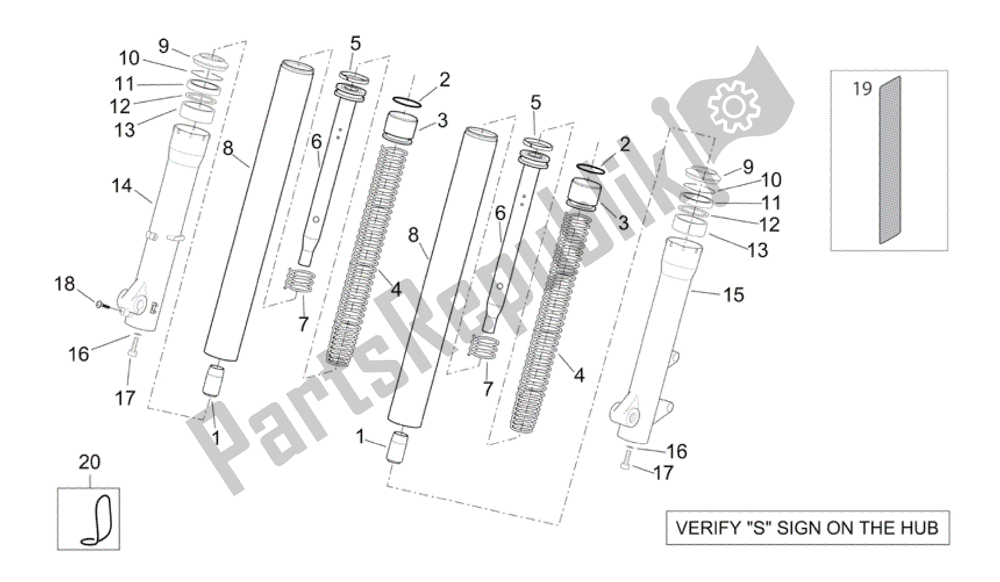 Toutes les pièces pour le Fourche Avant Showa - Moyeux, Manchons du Aprilia Scarabeo 125 2004 - 2006