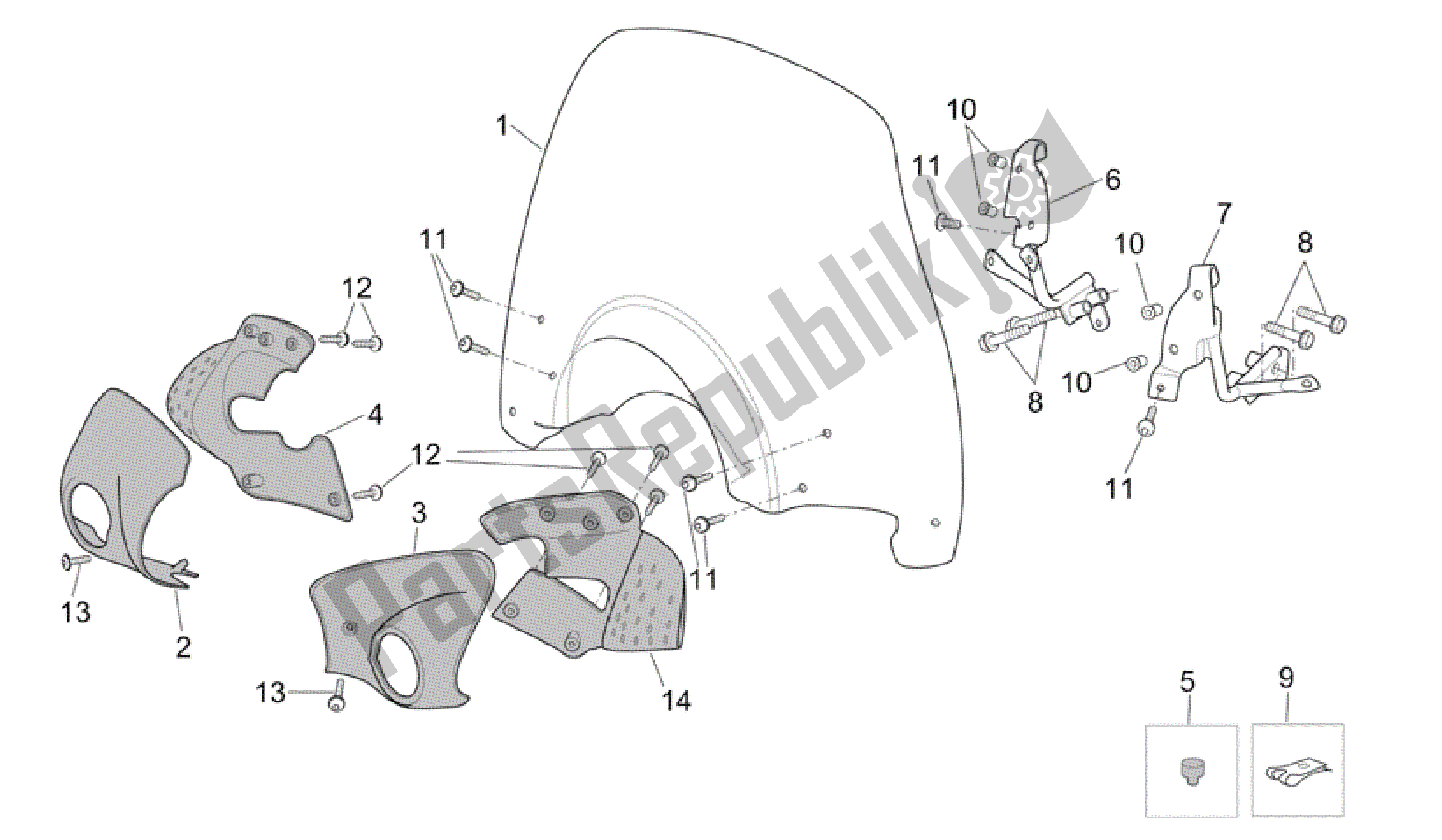 Tutte le parti per il Corpo Anteriore - Paramano del Aprilia Scarabeo 125 2004 - 2006