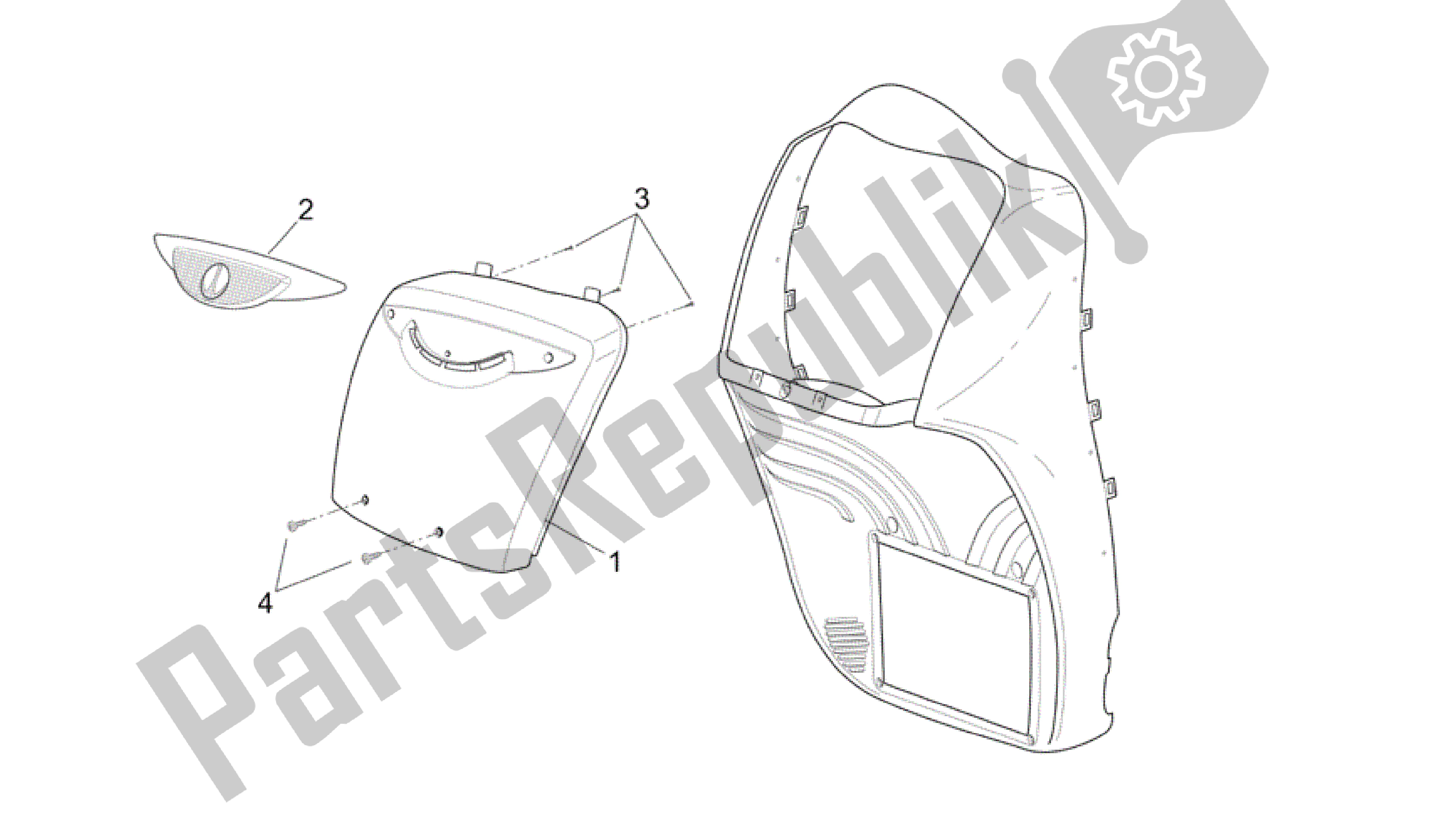 All parts for the Front Body - Front Cover of the Aprilia Scarabeo 125 2004 - 2006