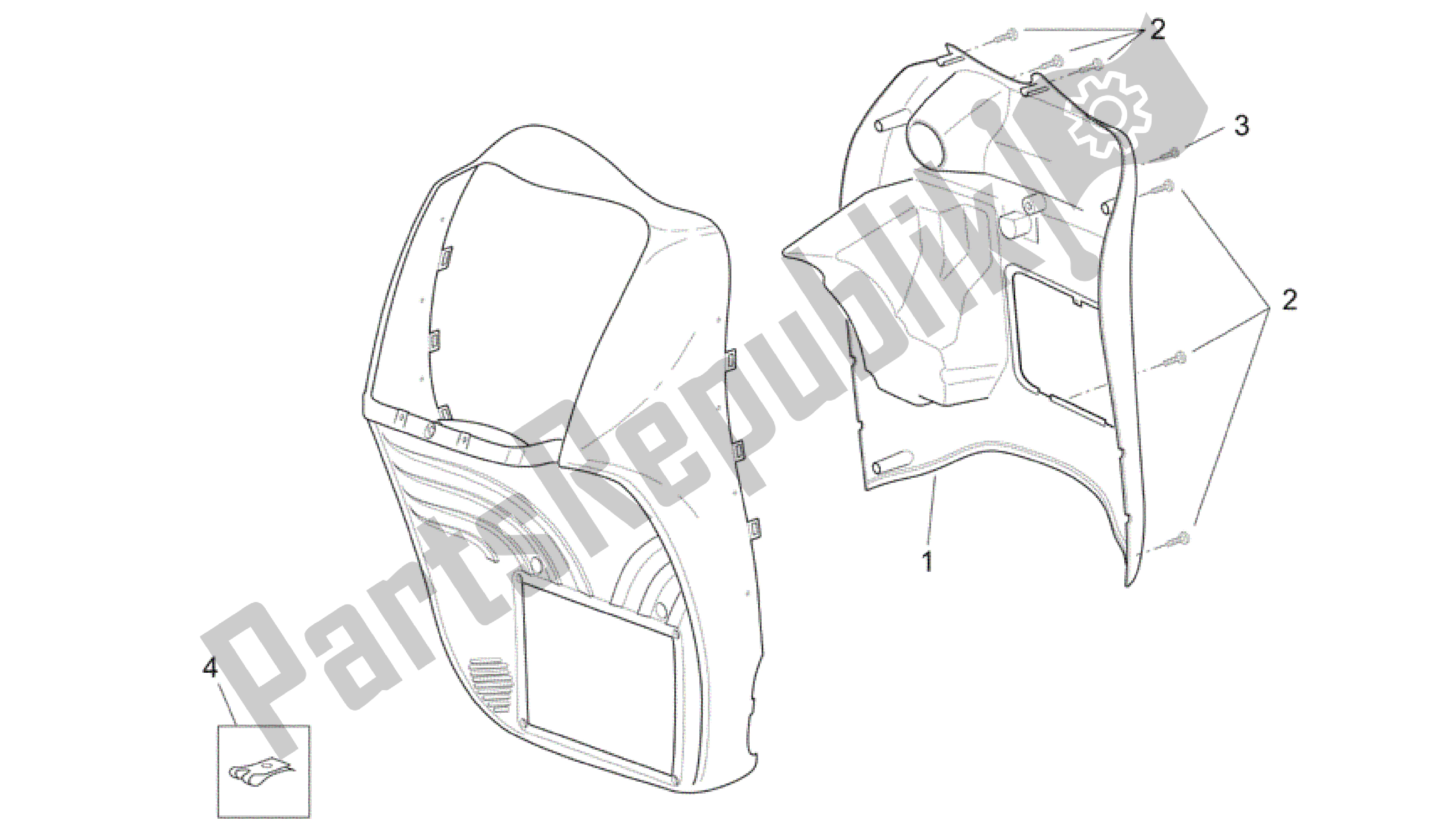 Toutes les pièces pour le Corps Avant - Bouclier Interne du Aprilia Scarabeo 125 2004 - 2006