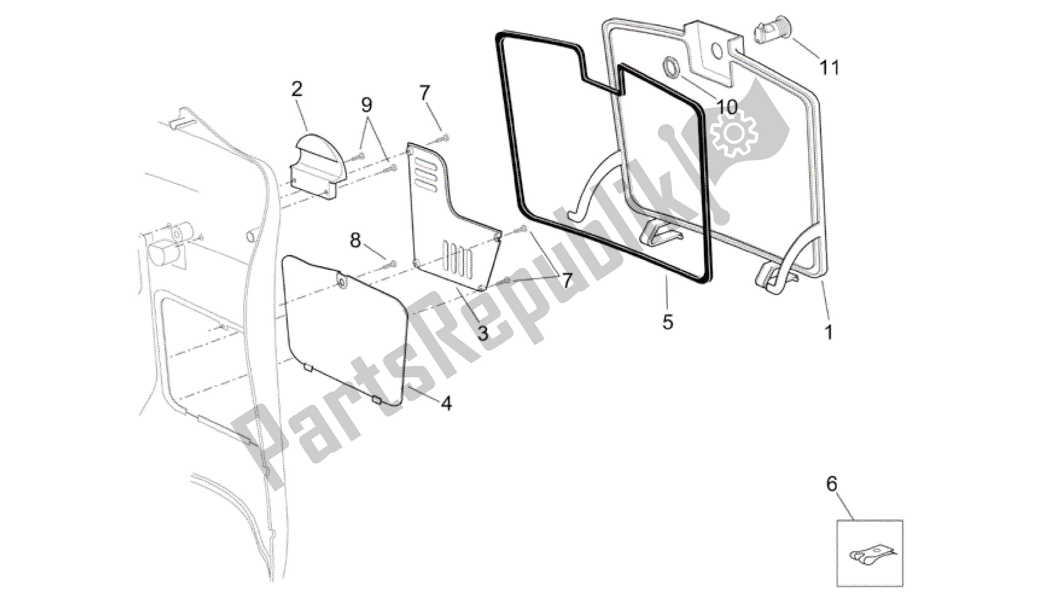 Todas las partes para Cuerpo Central I de Aprilia Scarabeo 125 2004 - 2006