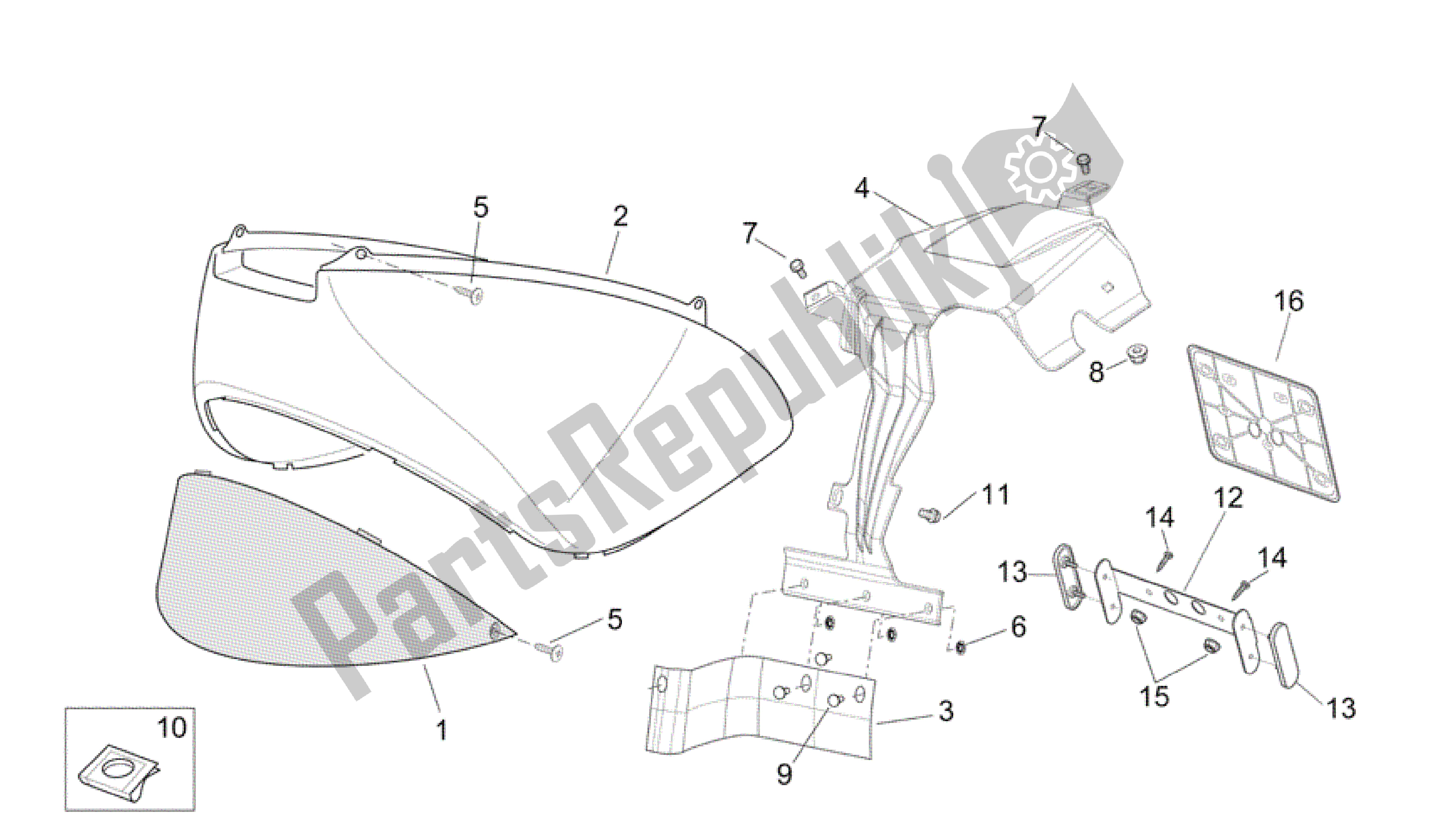 All parts for the Rear Body I of the Aprilia Scarabeo 125 2004 - 2006