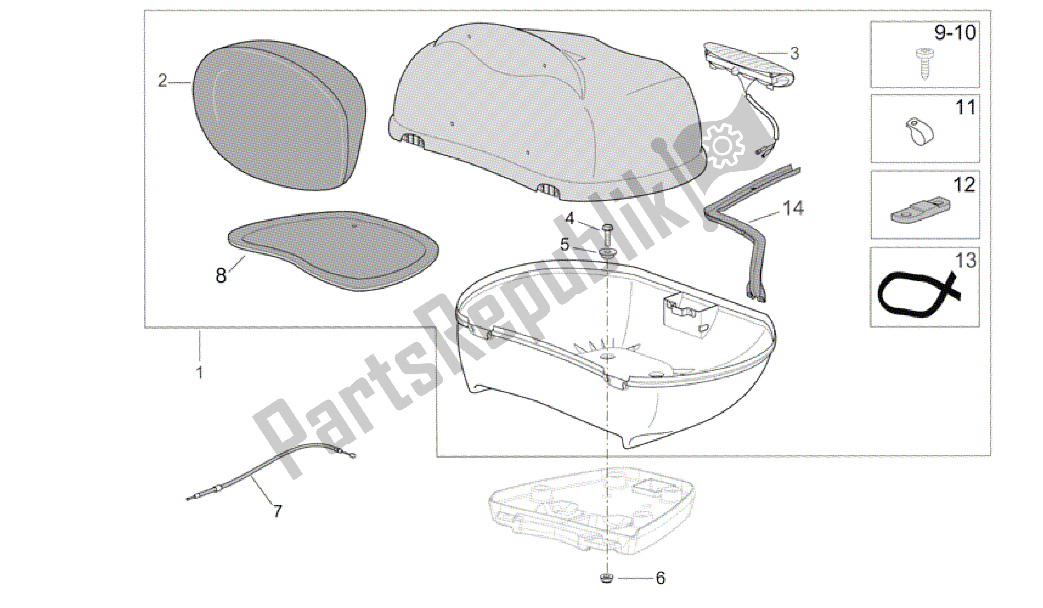 Toutes les pièces pour le Top Case du Aprilia Scarabeo 125 2004 - 2006