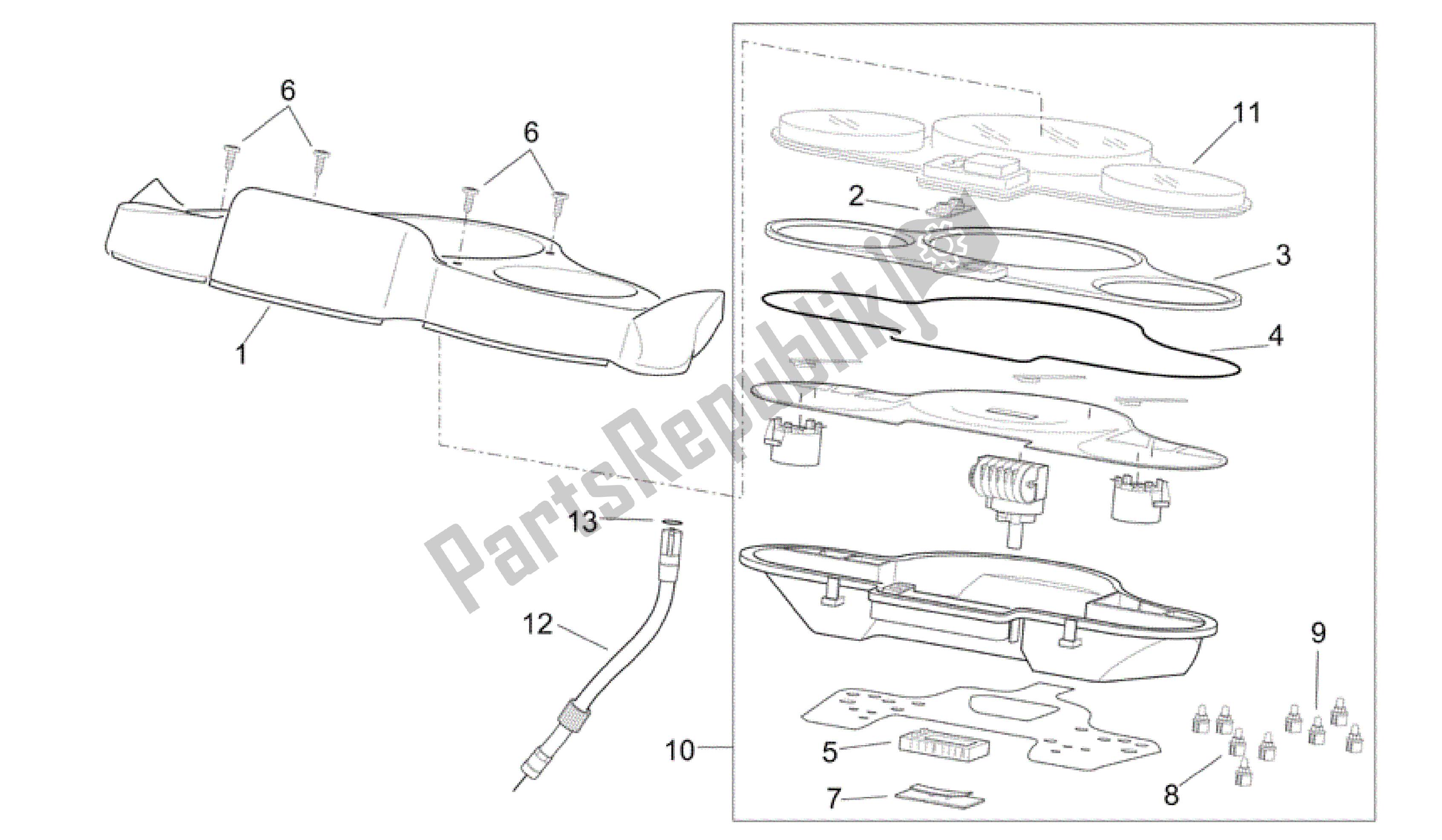 All parts for the Dashboard of the Aprilia Scarabeo 125 2004 - 2006