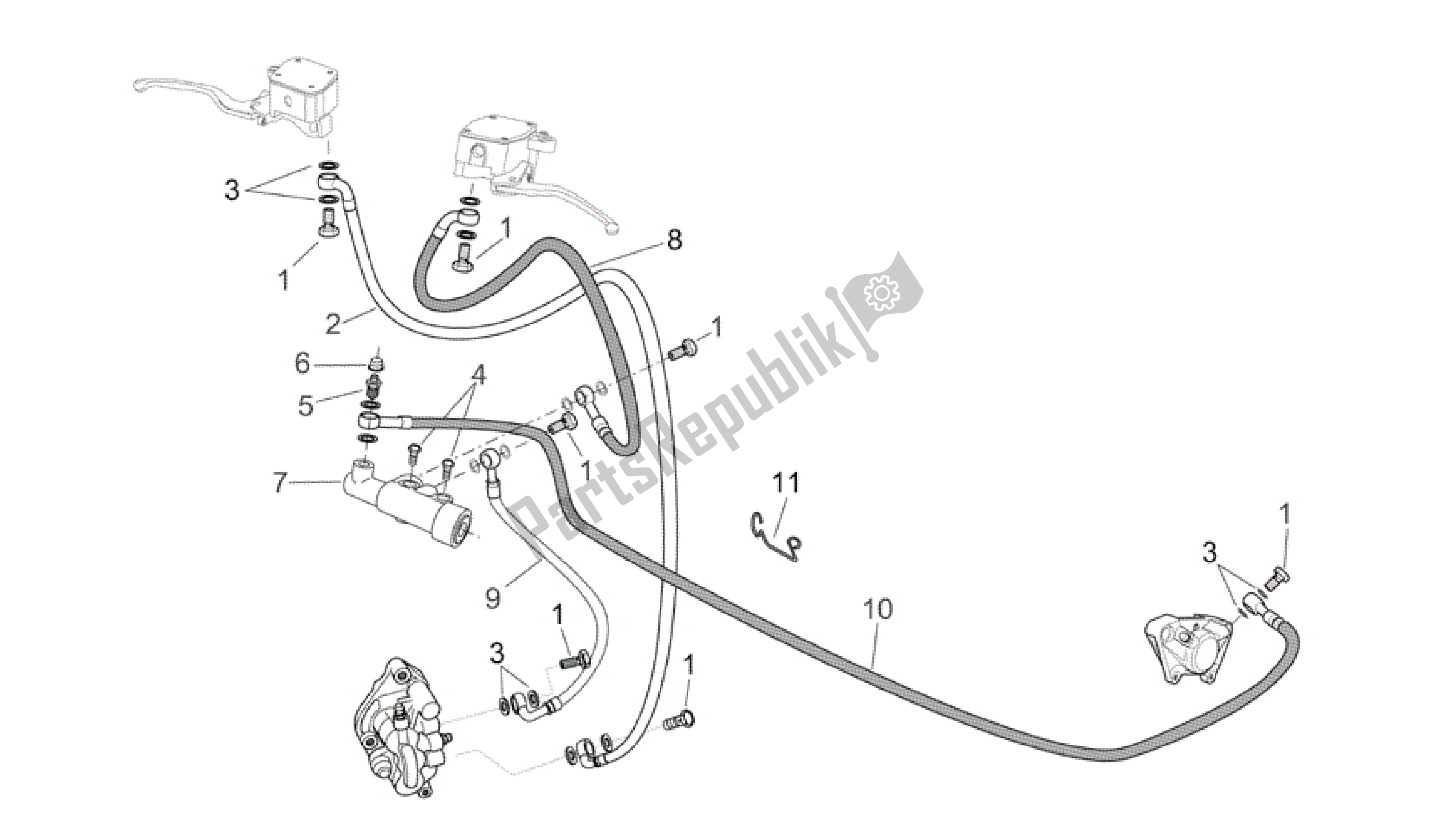 Alle onderdelen voor de Voor- / Achterremsysteem van de Aprilia Scarabeo 125 2004 - 2006