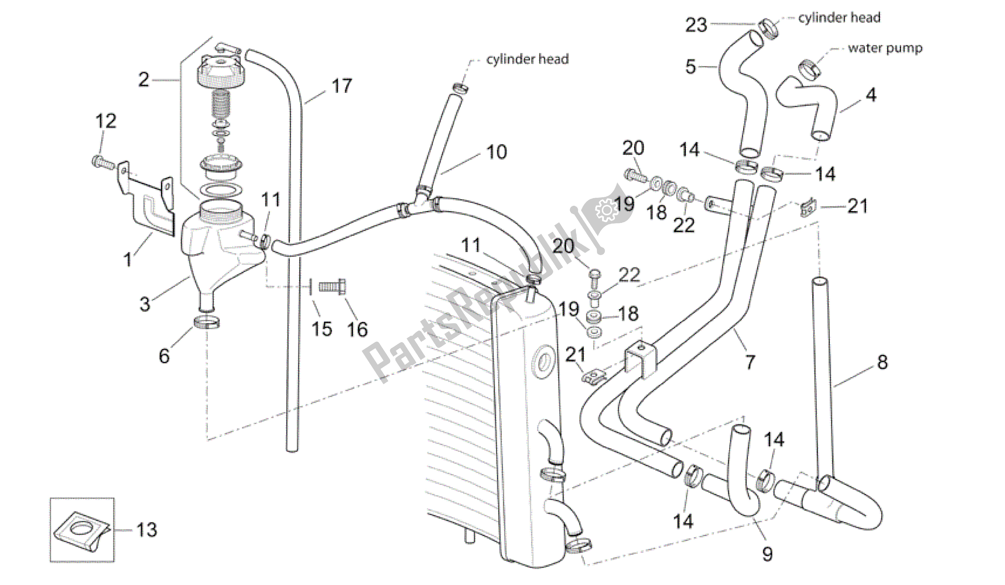 All parts for the Cooling System of the Aprilia Scarabeo 125 2004 - 2006