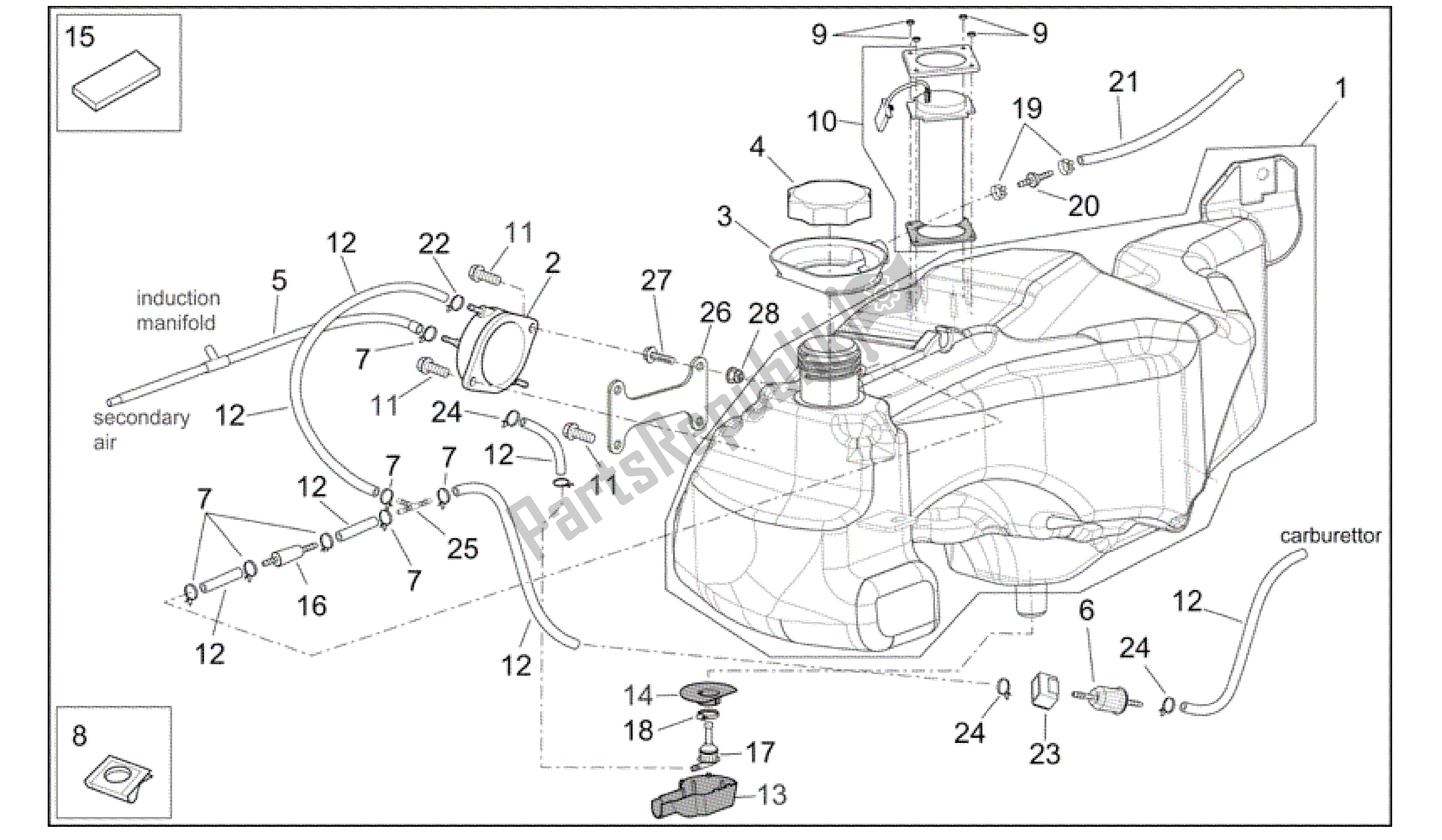 Todas as partes de Tanque De Combustível do Aprilia Scarabeo 125 2004 - 2006