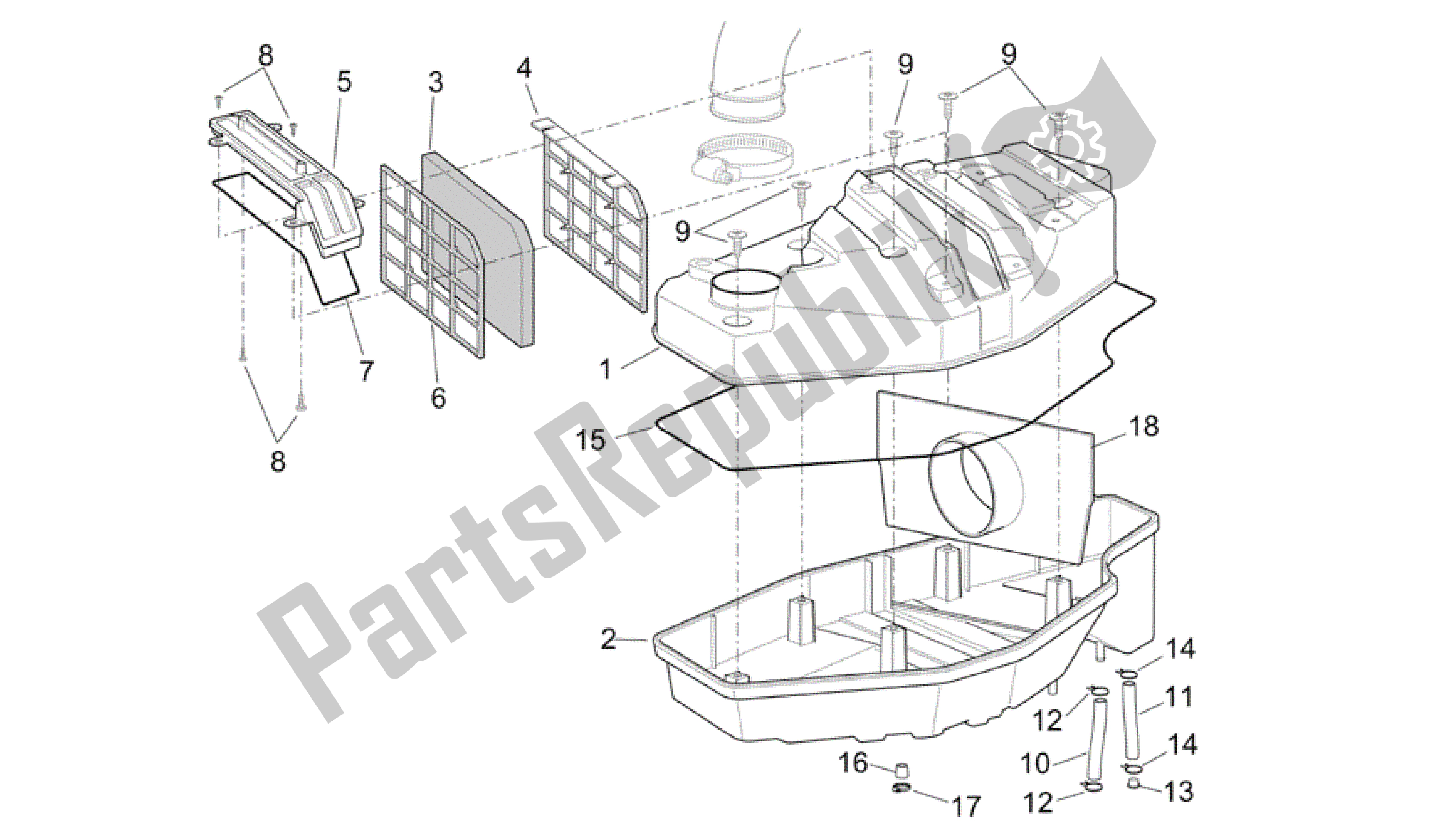 Tutte le parti per il Air Box del Aprilia Scarabeo 125 2004 - 2006