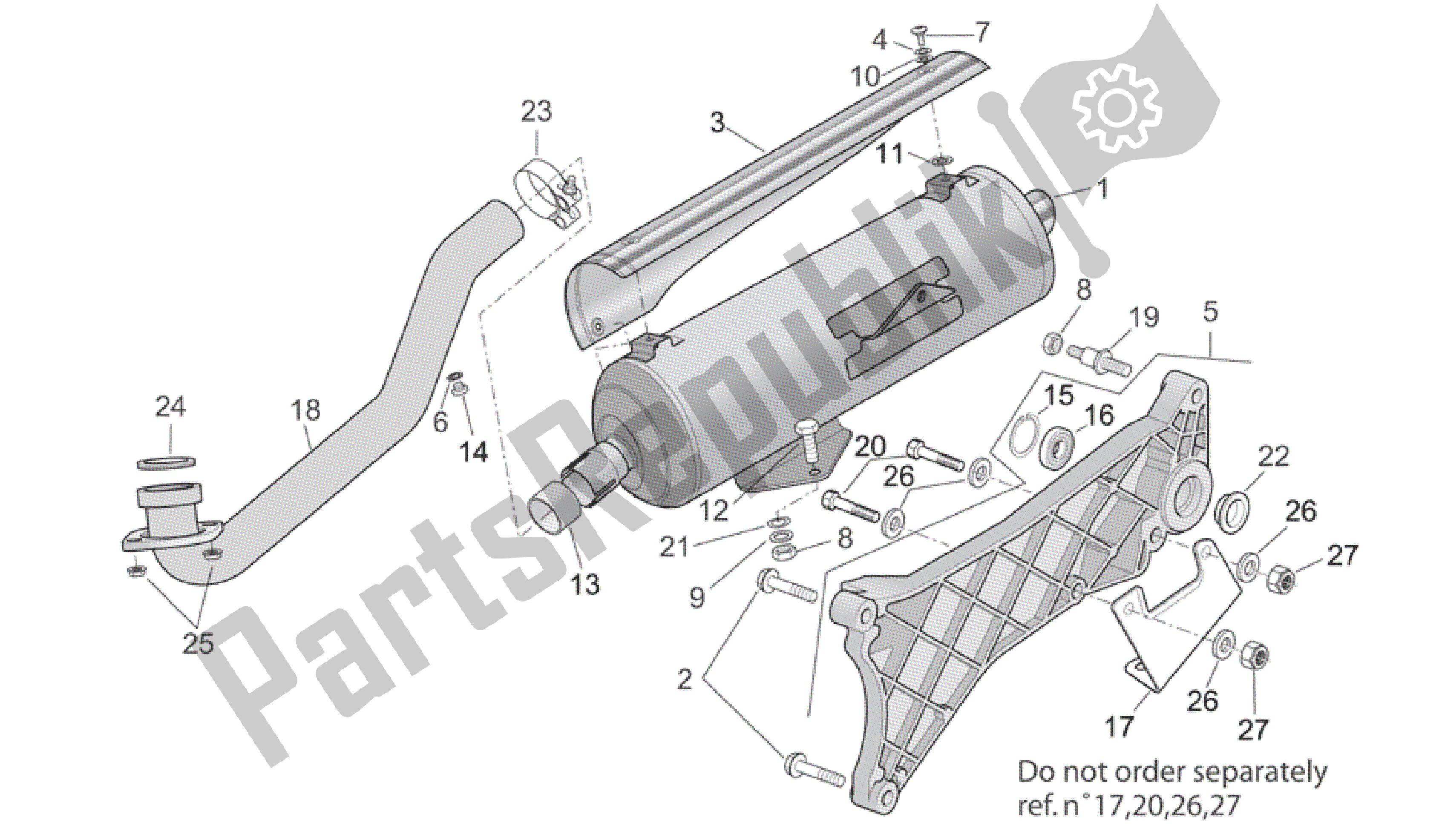 All parts for the Exhaust Unit of the Aprilia Scarabeo 125 2004 - 2006