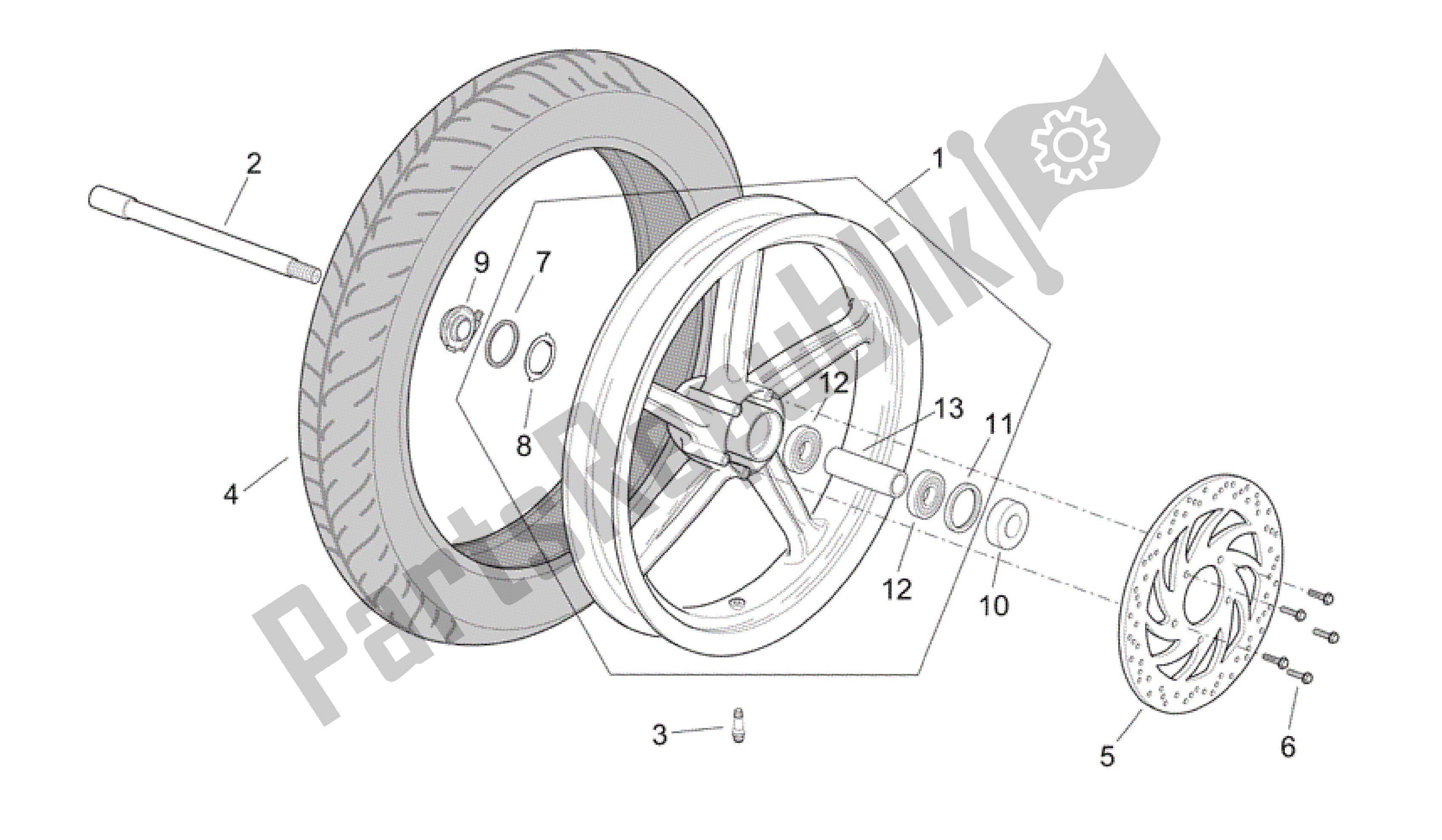 All parts for the Front Wheel of the Aprilia Scarabeo 125 2004 - 2006