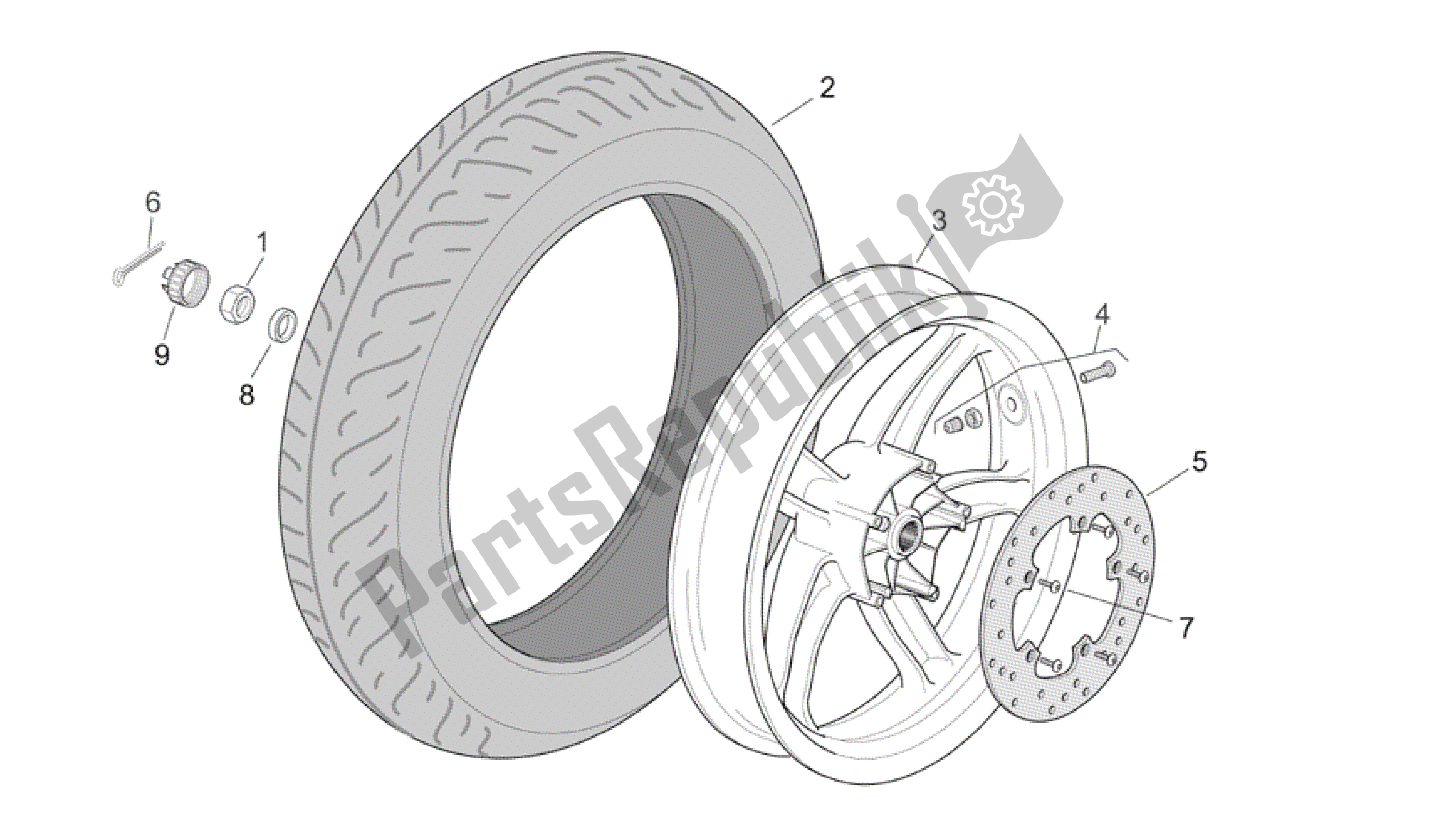 All parts for the Rear Wheel of the Aprilia Scarabeo 125 2004 - 2006