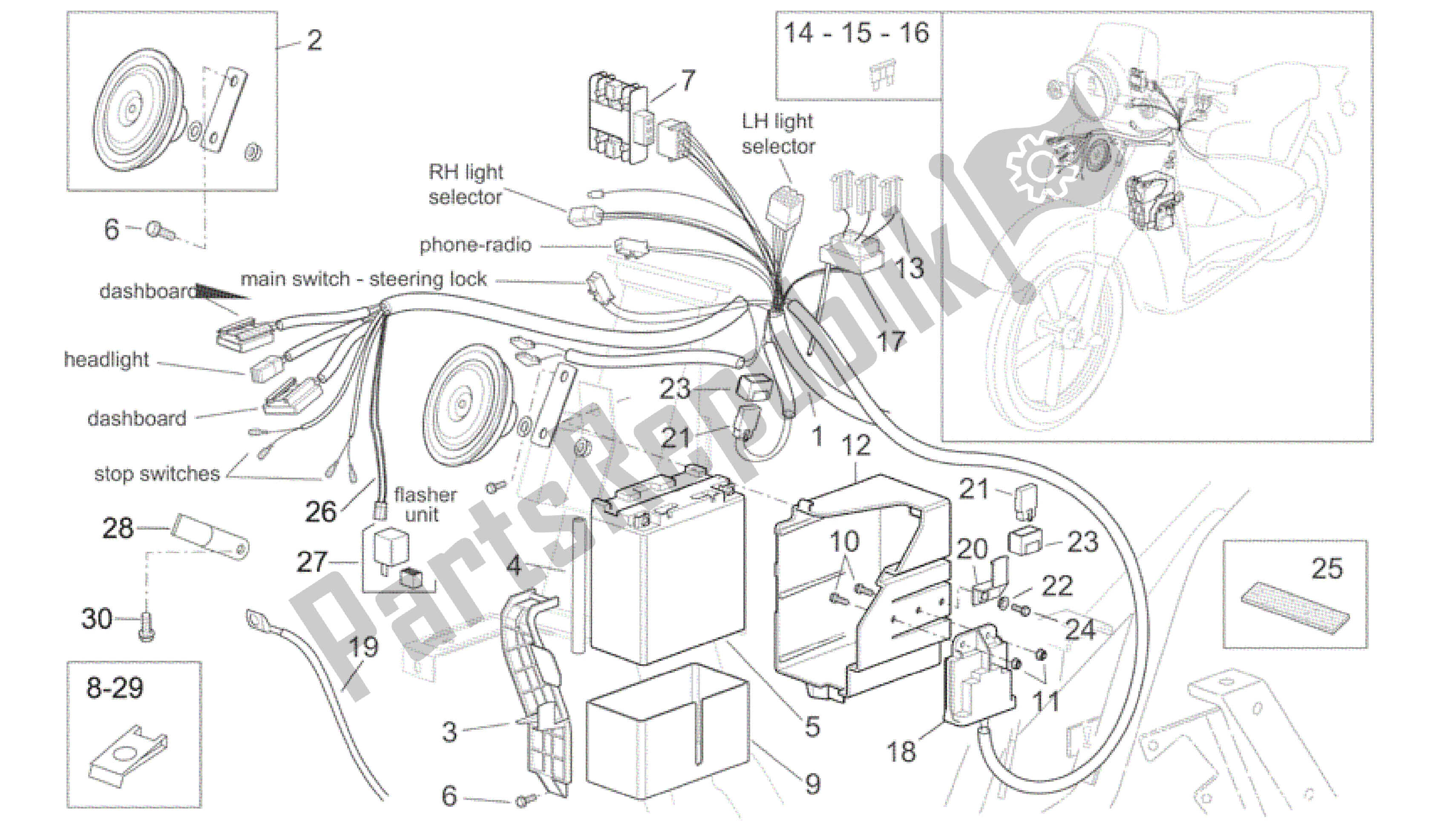 All parts for the Electrical System I of the Aprilia Scarabeo 125 2004 - 2006