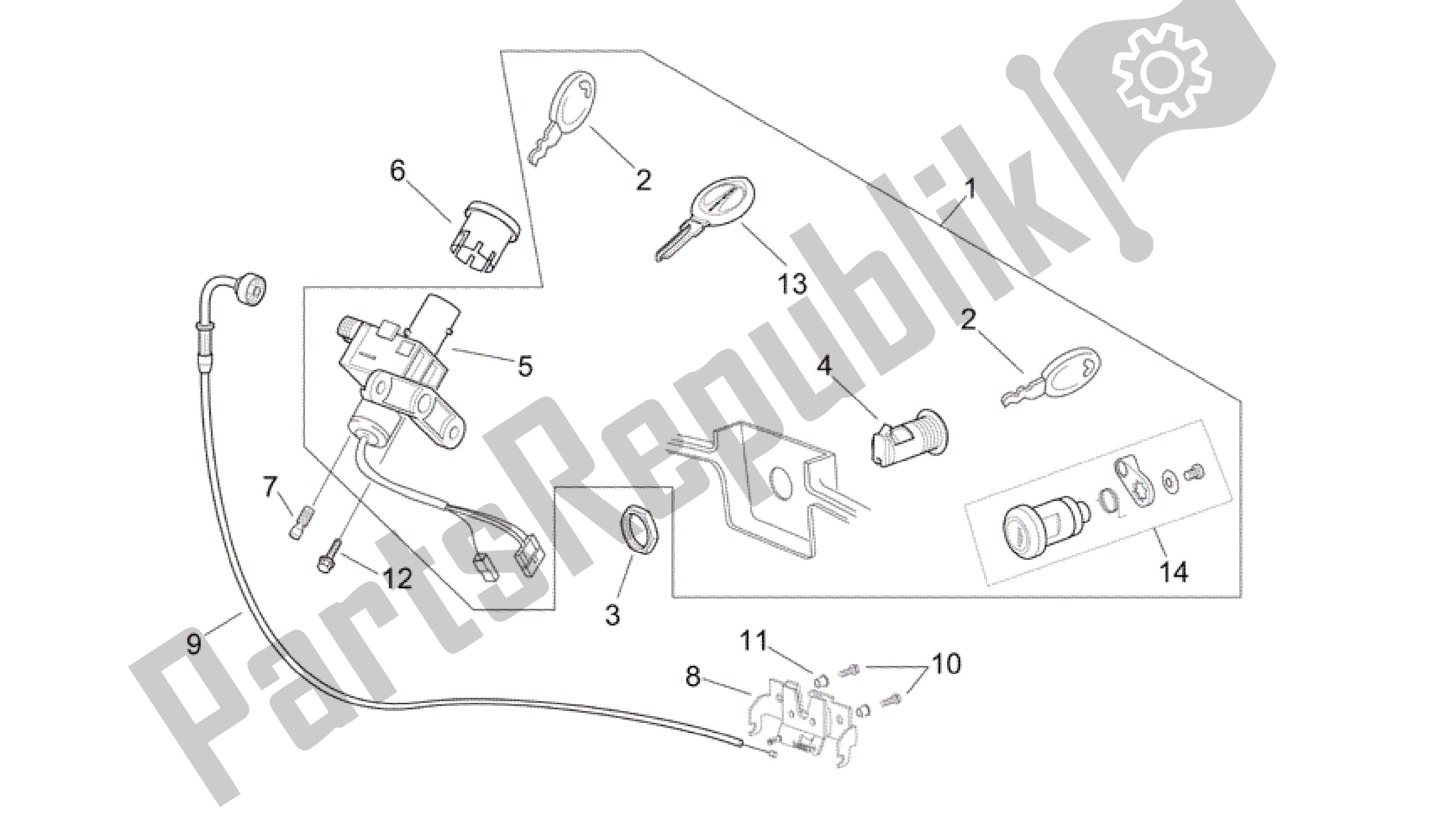 All parts for the Lock Hardware Kit of the Aprilia Scarabeo 125 2004 - 2006