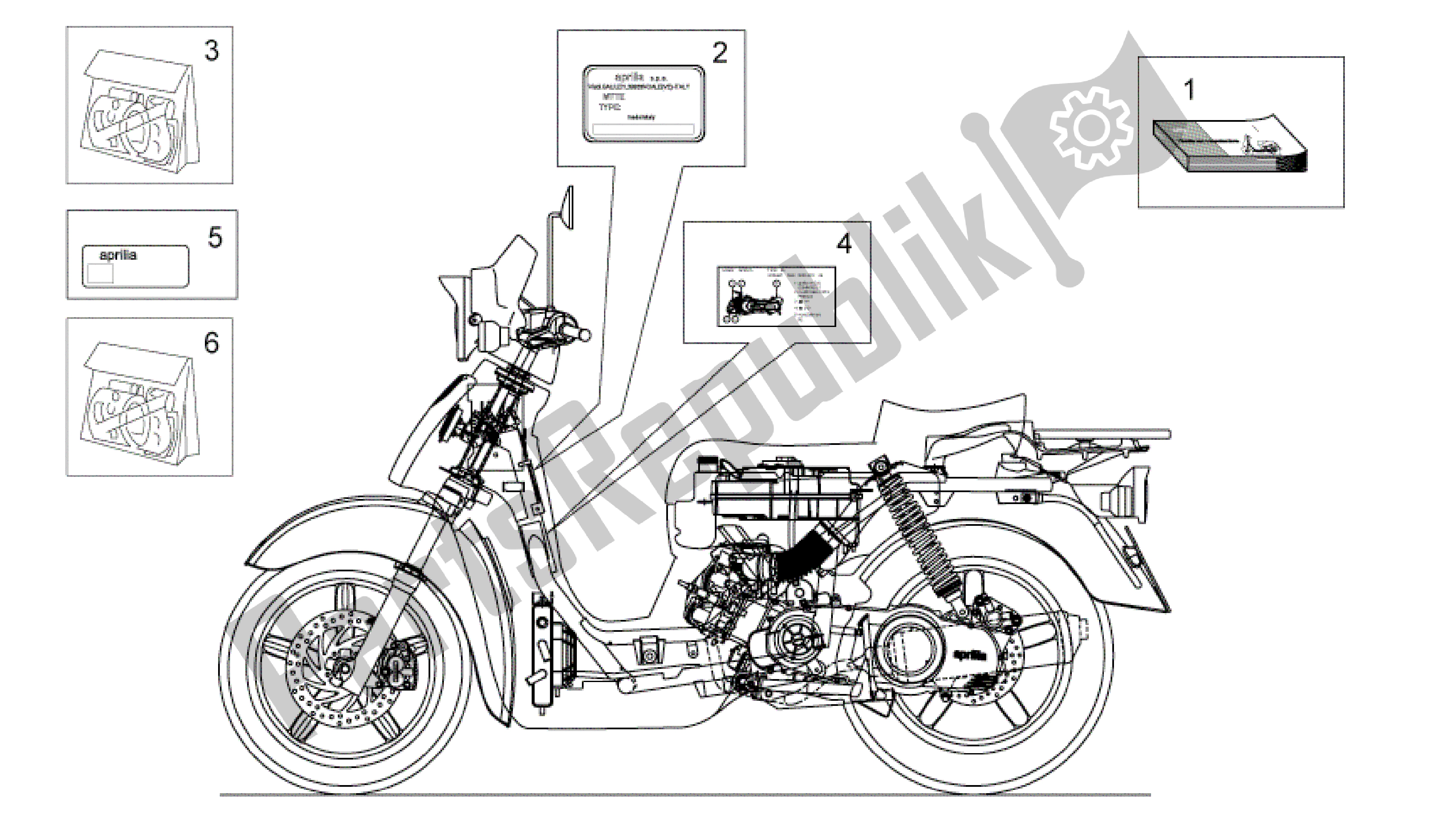 Todas las partes para Juego De Placas Y Manuales de Aprilia Scarabeo 125 2004 - 2006