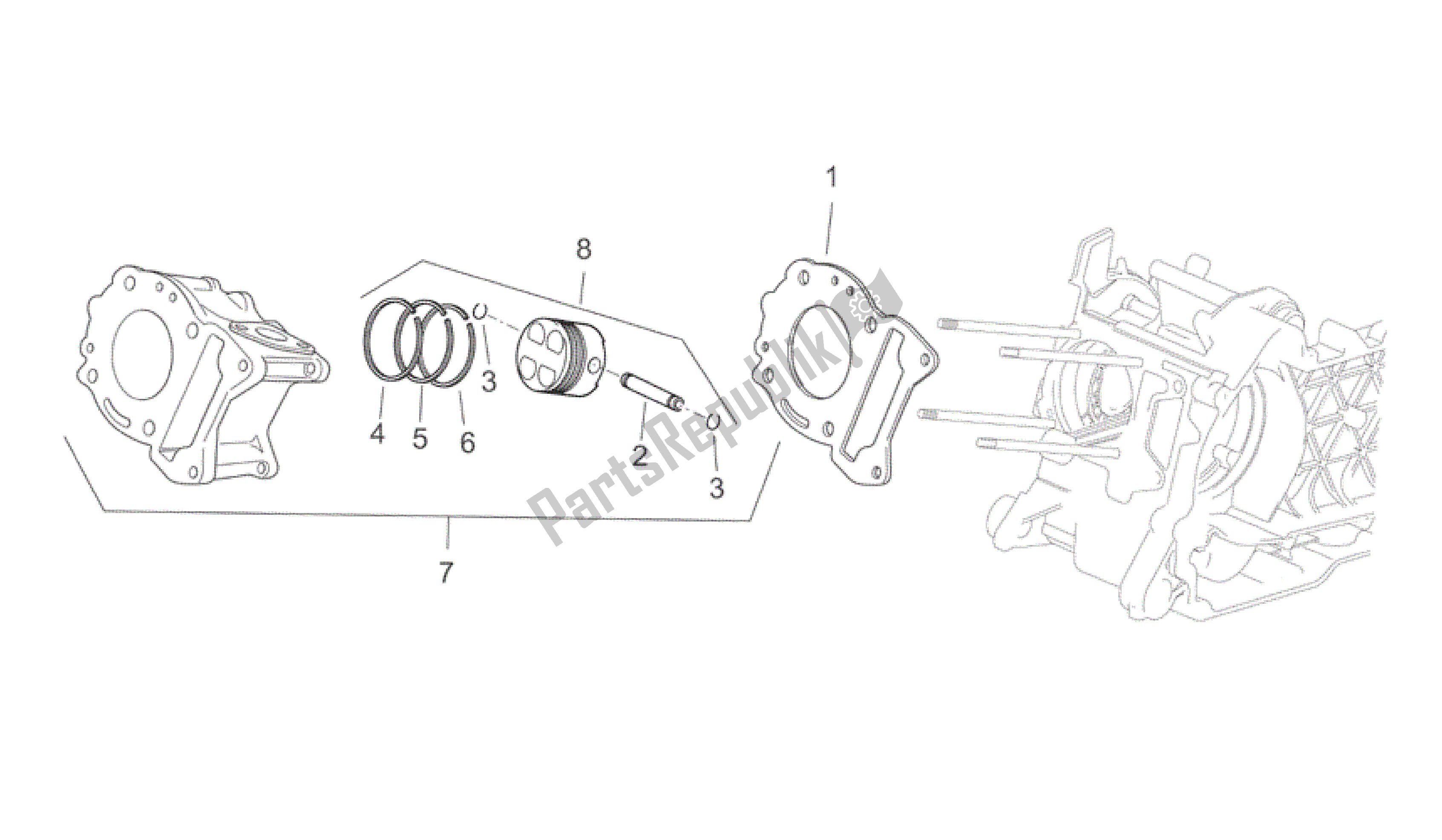 Tutte le parti per il Cilindro del Aprilia Scarabeo 125 2004 - 2006