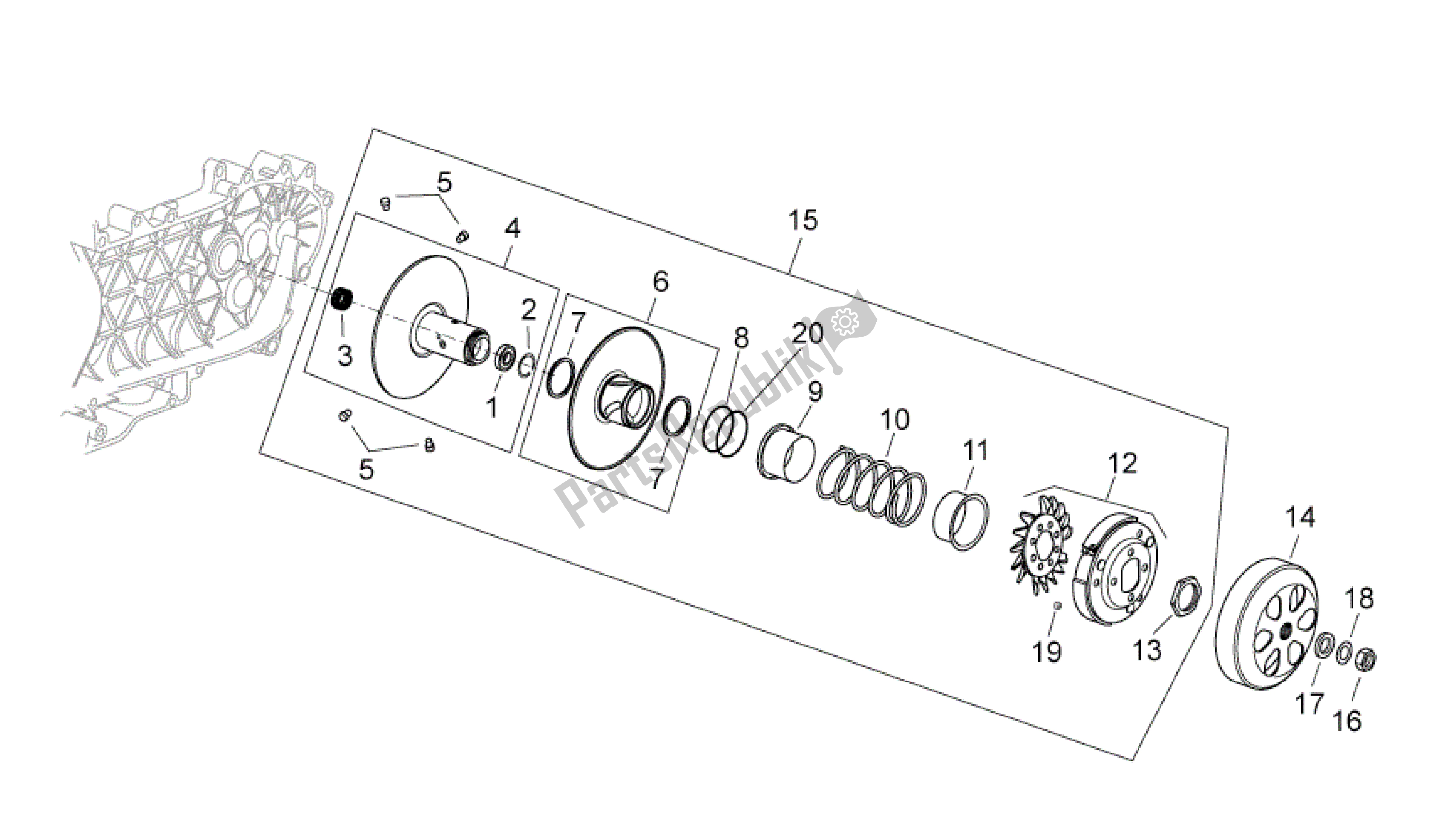 All parts for the Clutch of the Aprilia Scarabeo 125 2004 - 2006