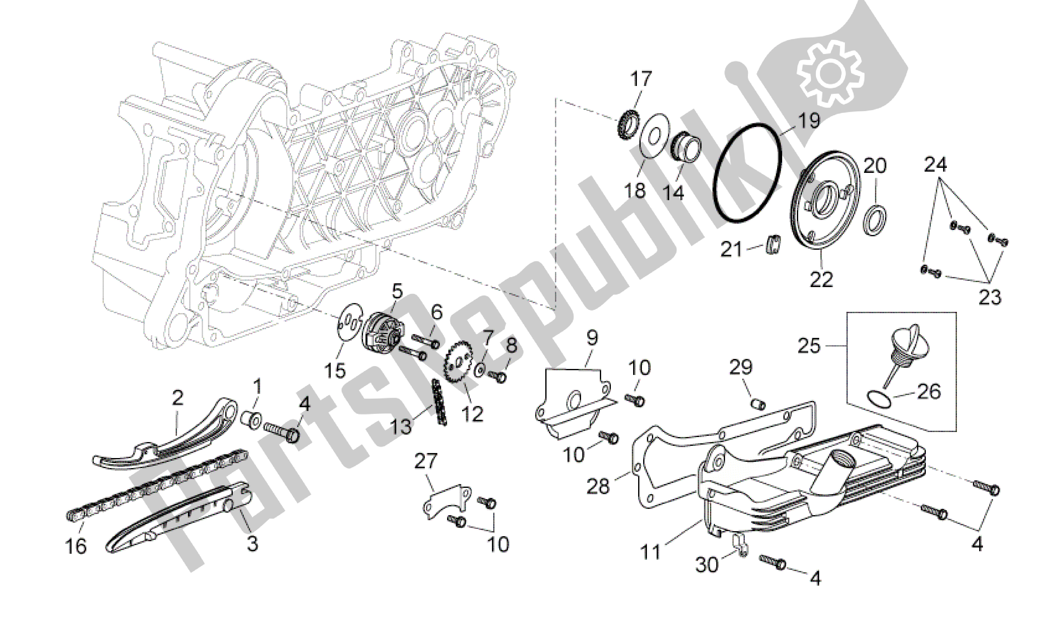 Tutte le parti per il Pompa Dell'olio del Aprilia Scarabeo 125 2004 - 2006