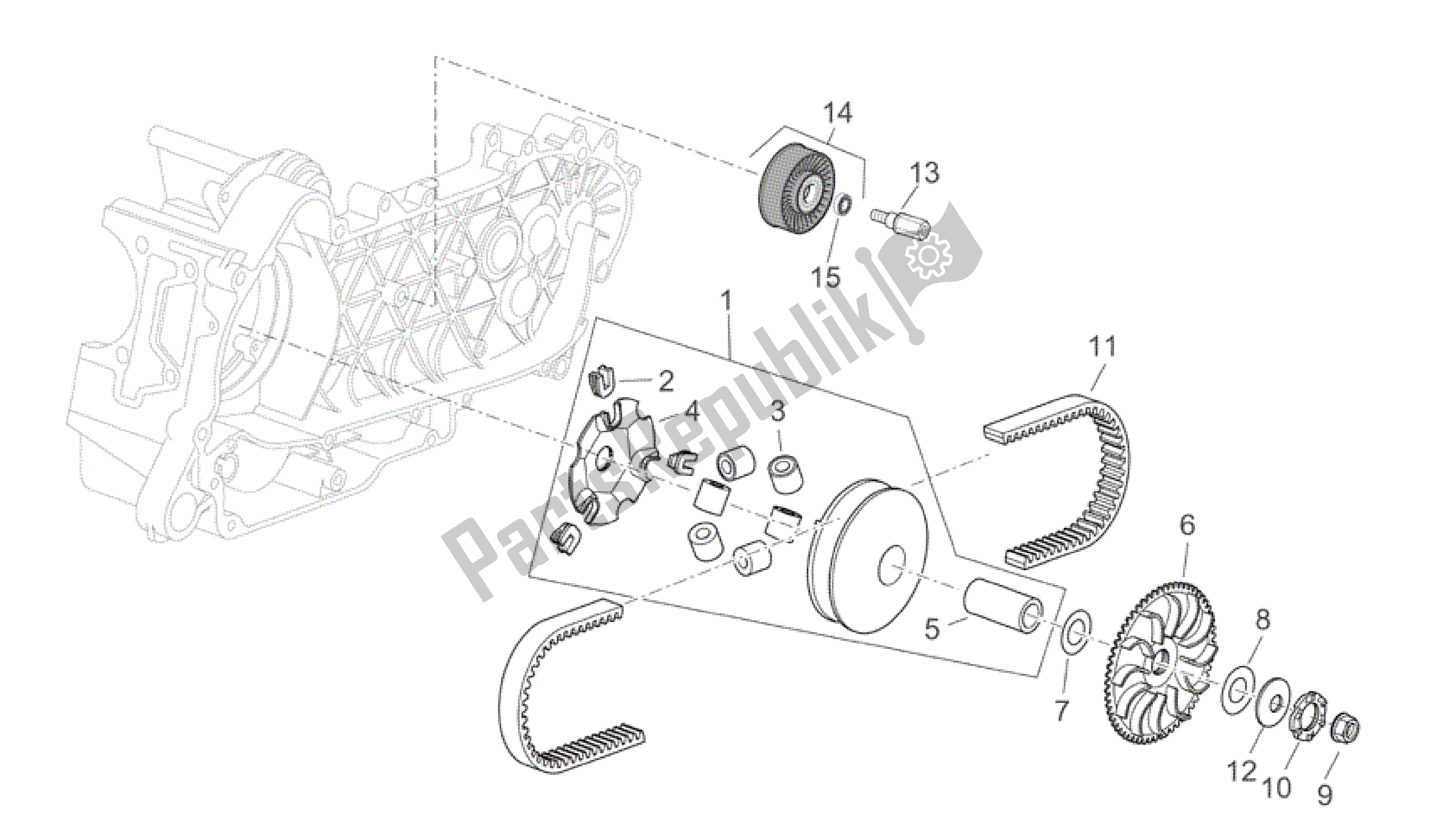 Alle Teile für das Variatorbaugruppe des Aprilia Scarabeo 125 2004 - 2006