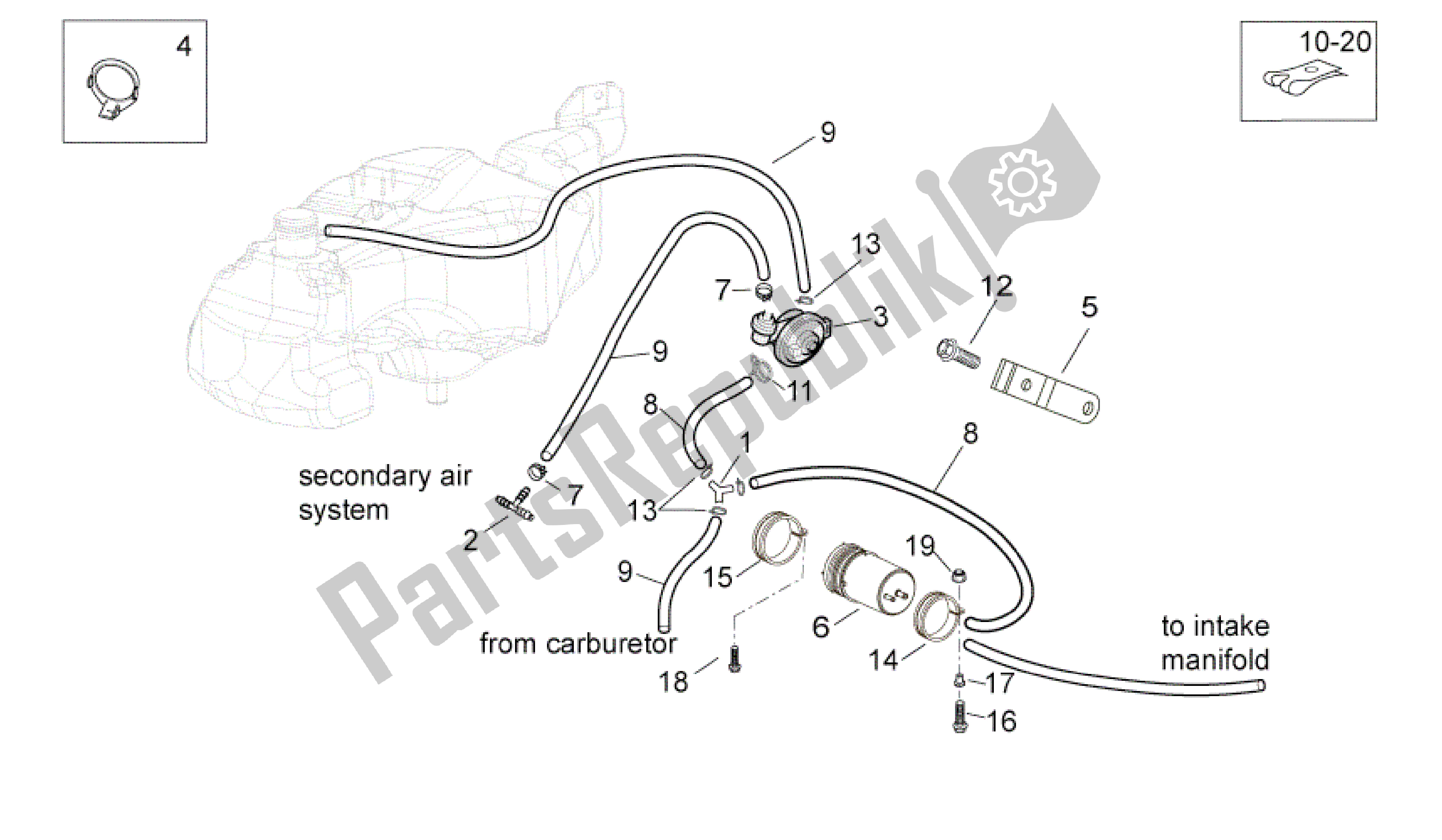 All parts for the Fuel Vapour Recover System of the Aprilia Scarabeo 125 2004 - 2006