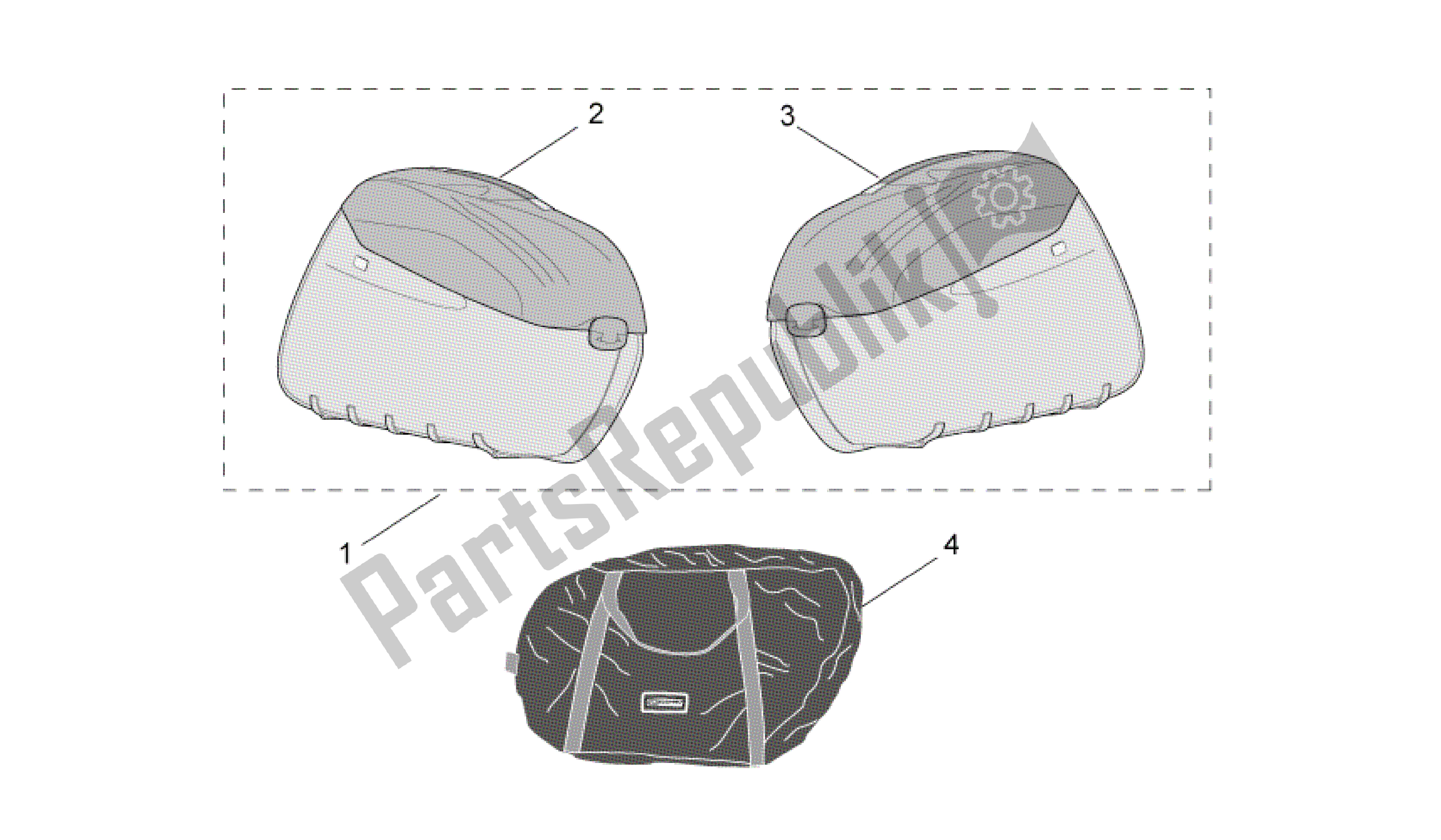 Todas las partes para Acc. - Top / Estuches, Estuches Laterales de Aprilia Scarabeo 125 2004 - 2006