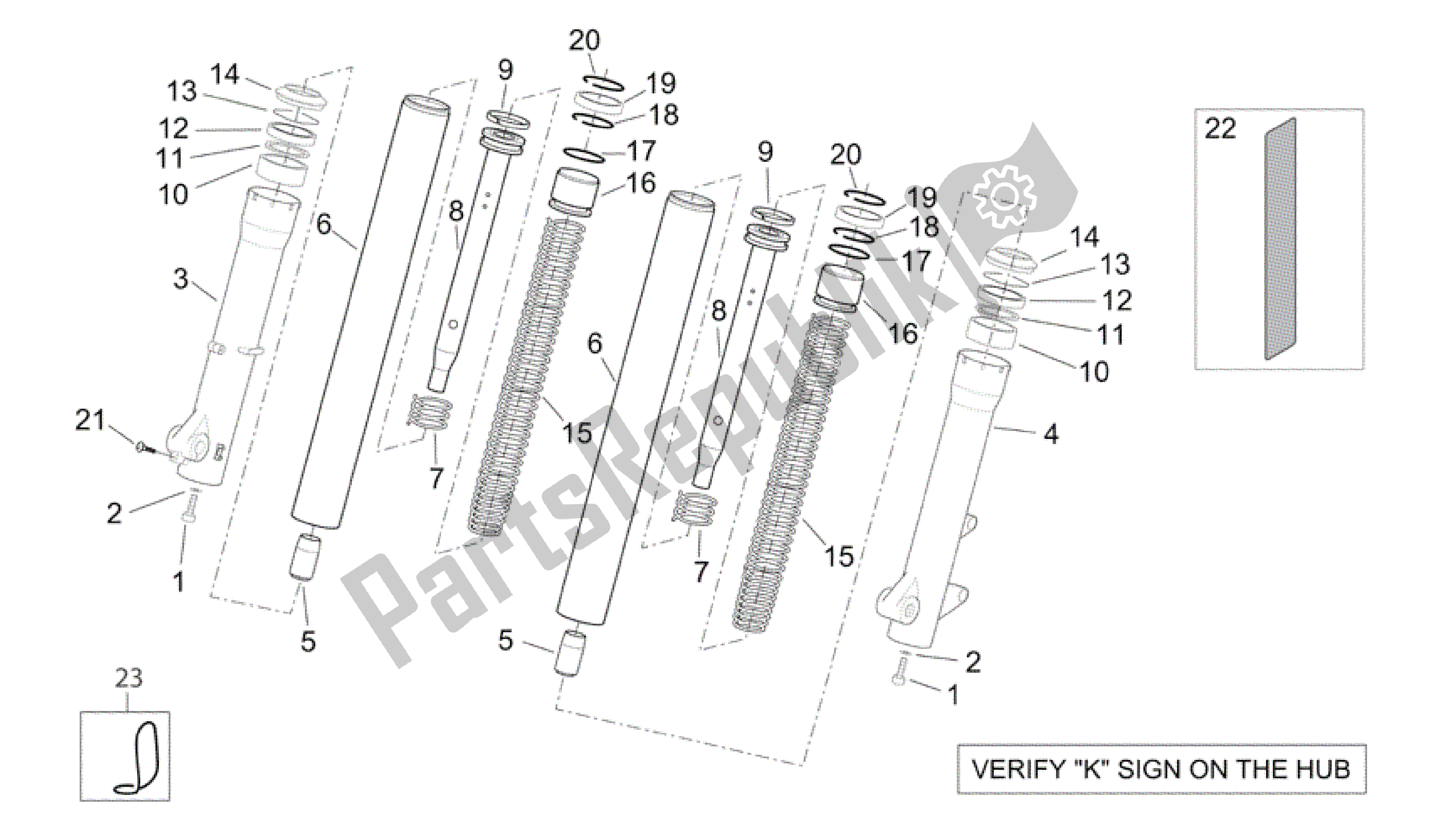 All parts for the Kaifa Front Fork - Hubs, Sleeves of the Aprilia Scarabeo 250 2004 - 2006