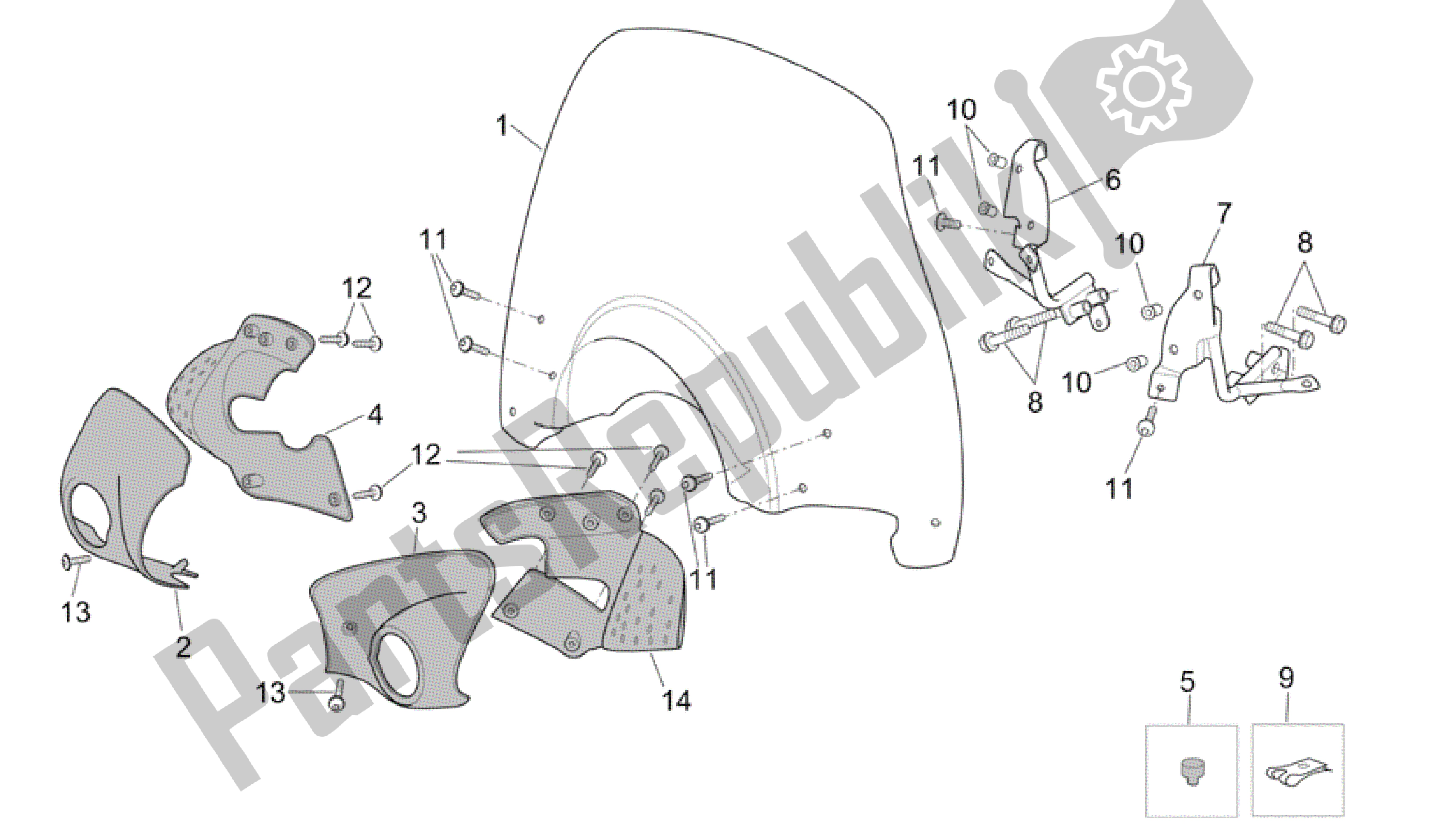 All parts for the Front Body - Handguard of the Aprilia Scarabeo 250 2004 - 2006