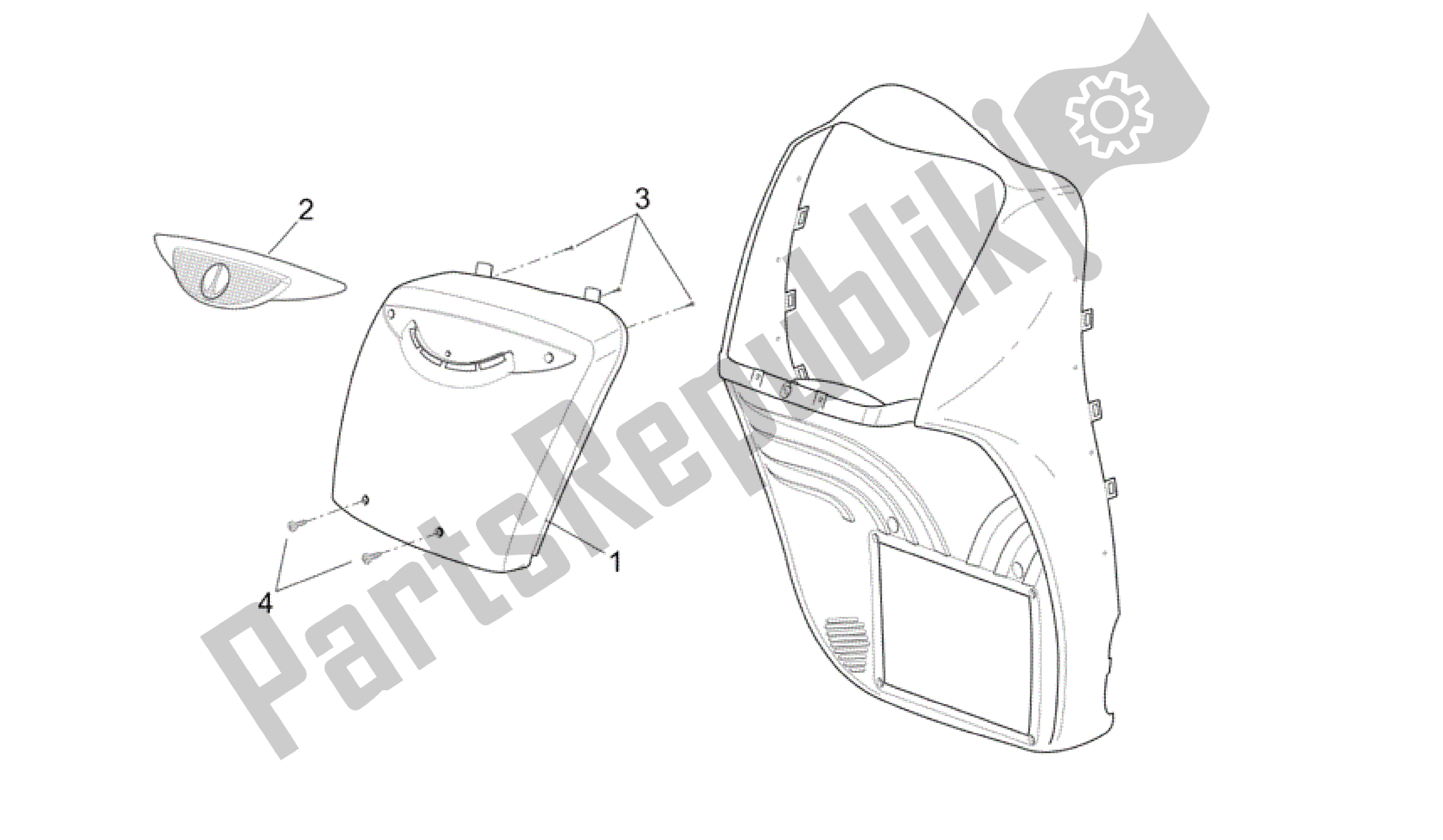 Todas las partes para Cuerpo Frontal - Cubierta Frontal de Aprilia Scarabeo 250 2004 - 2006