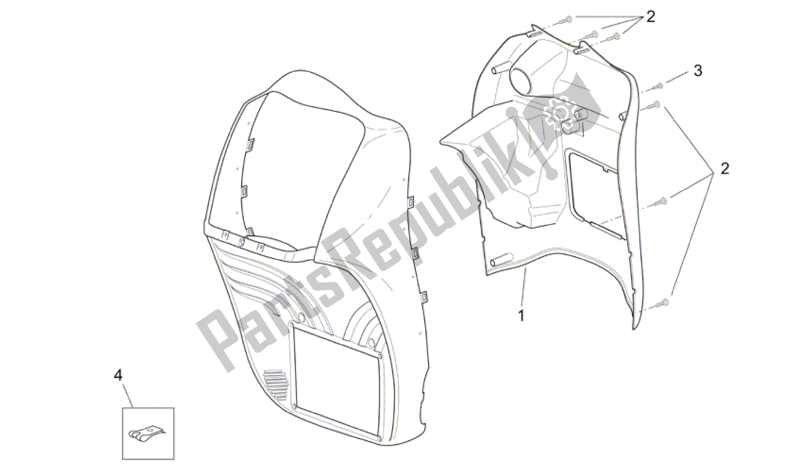 All parts for the Front Body - Internal Shield of the Aprilia Scarabeo 250 2004 - 2006