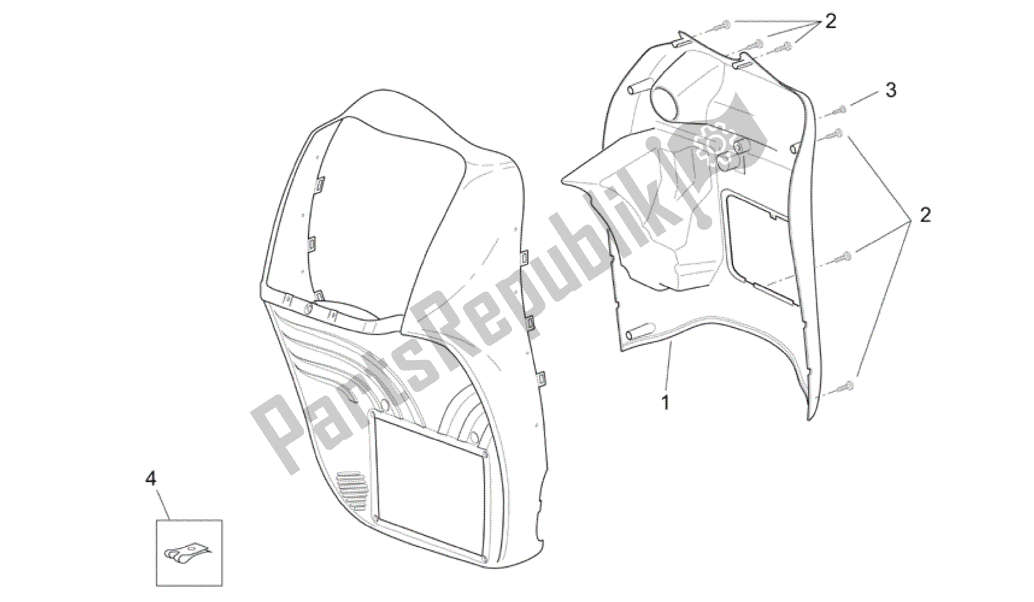 Todas las partes para Cuerpo Frontal - Escudo Interno de Aprilia Scarabeo 250 2004 - 2006