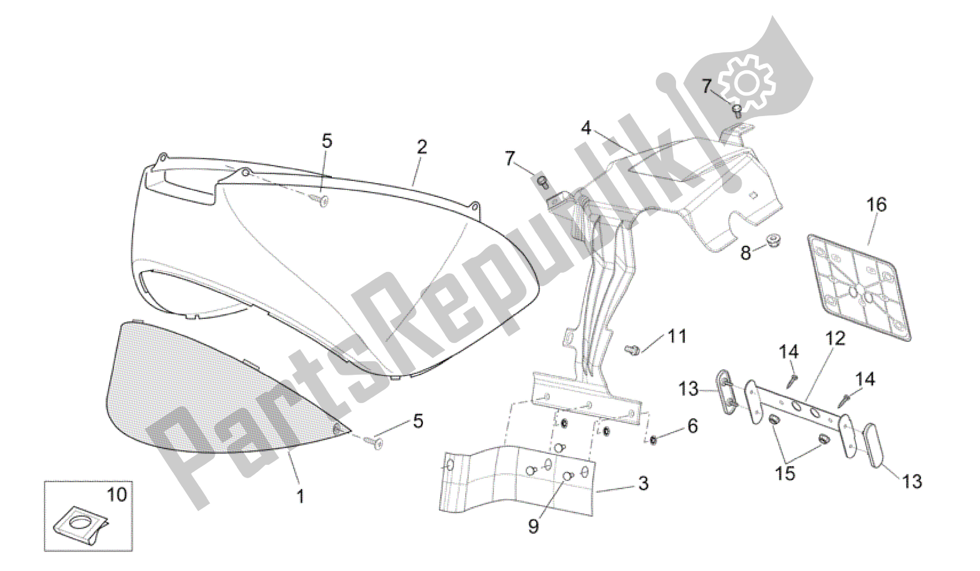 All parts for the Rear Body I of the Aprilia Scarabeo 250 2004 - 2006