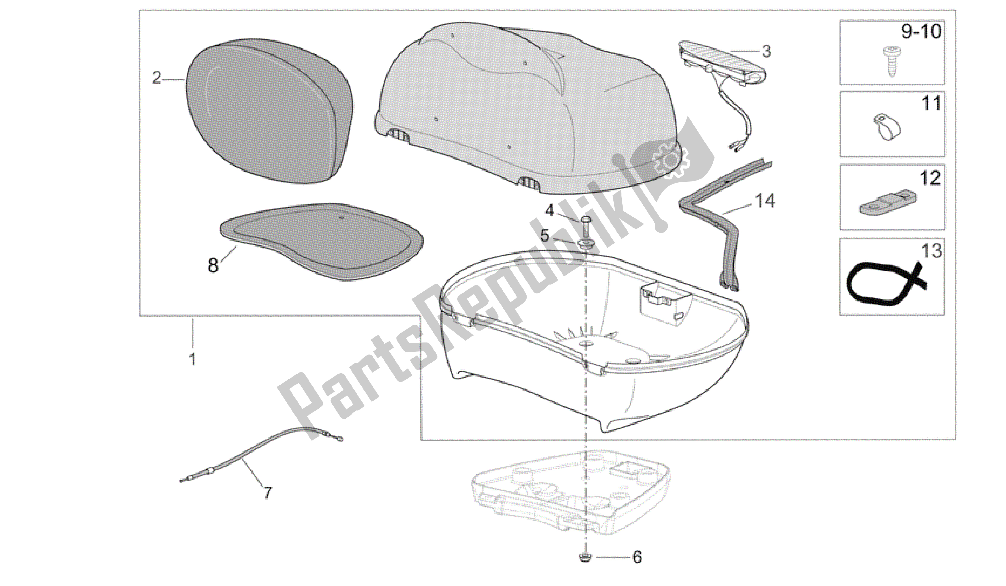 All parts for the Top Box of the Aprilia Scarabeo 250 2004 - 2006