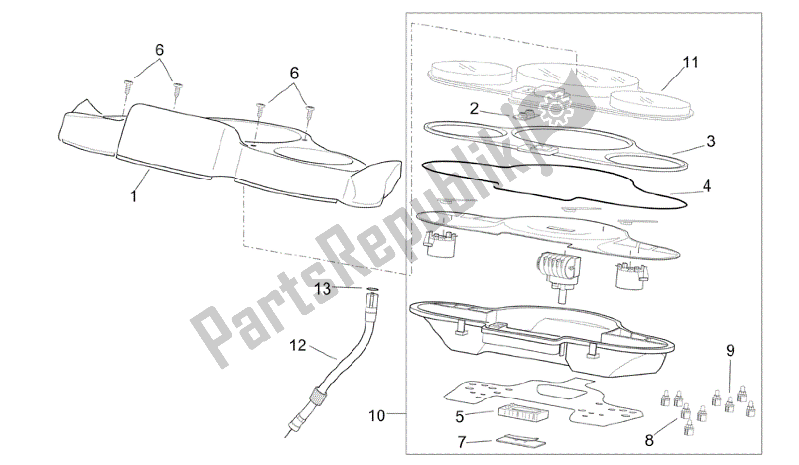 All parts for the Dashboard of the Aprilia Scarabeo 250 2004 - 2006