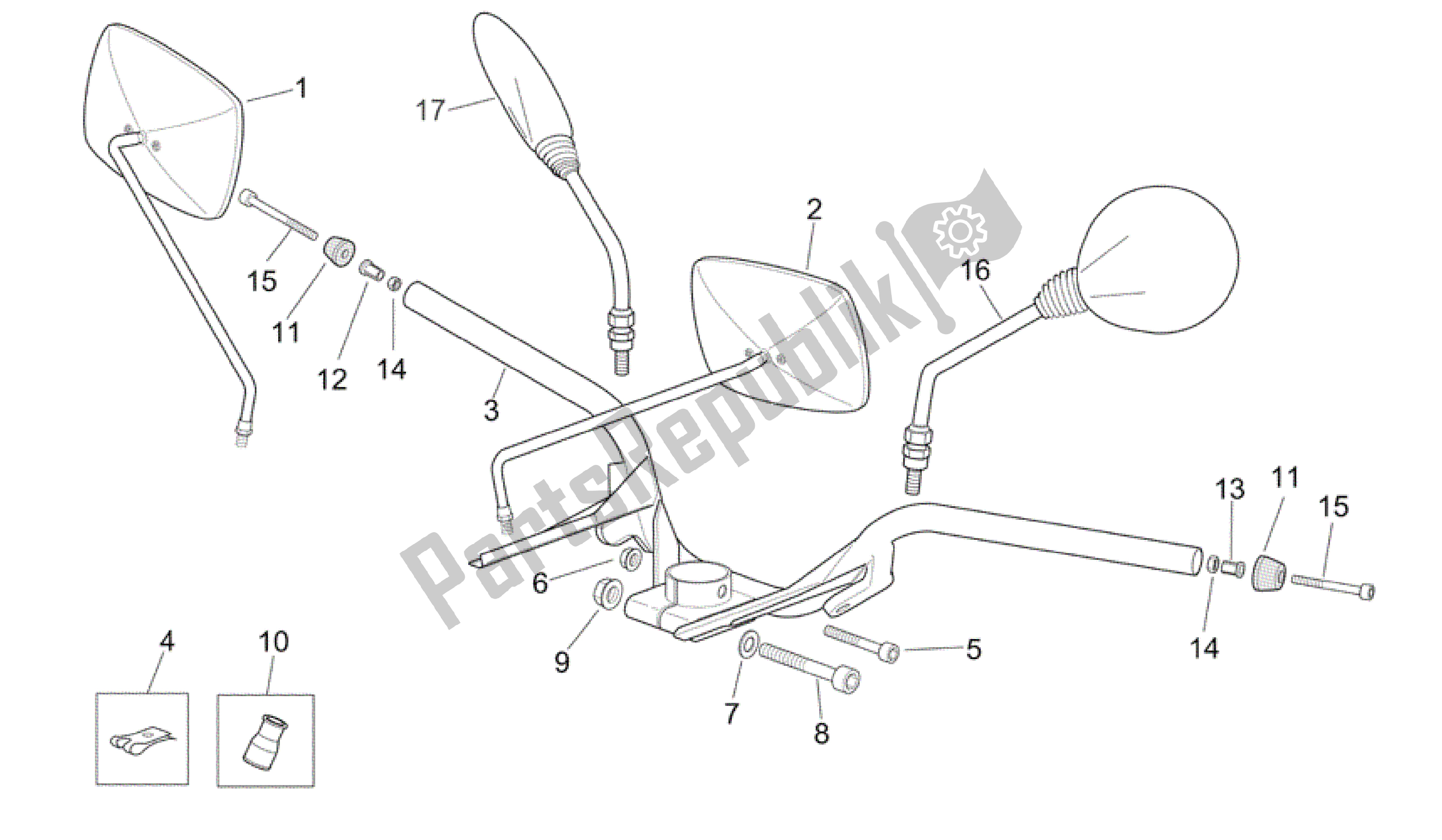 Tutte le parti per il Manubrio del Aprilia Scarabeo 250 2004 - 2006