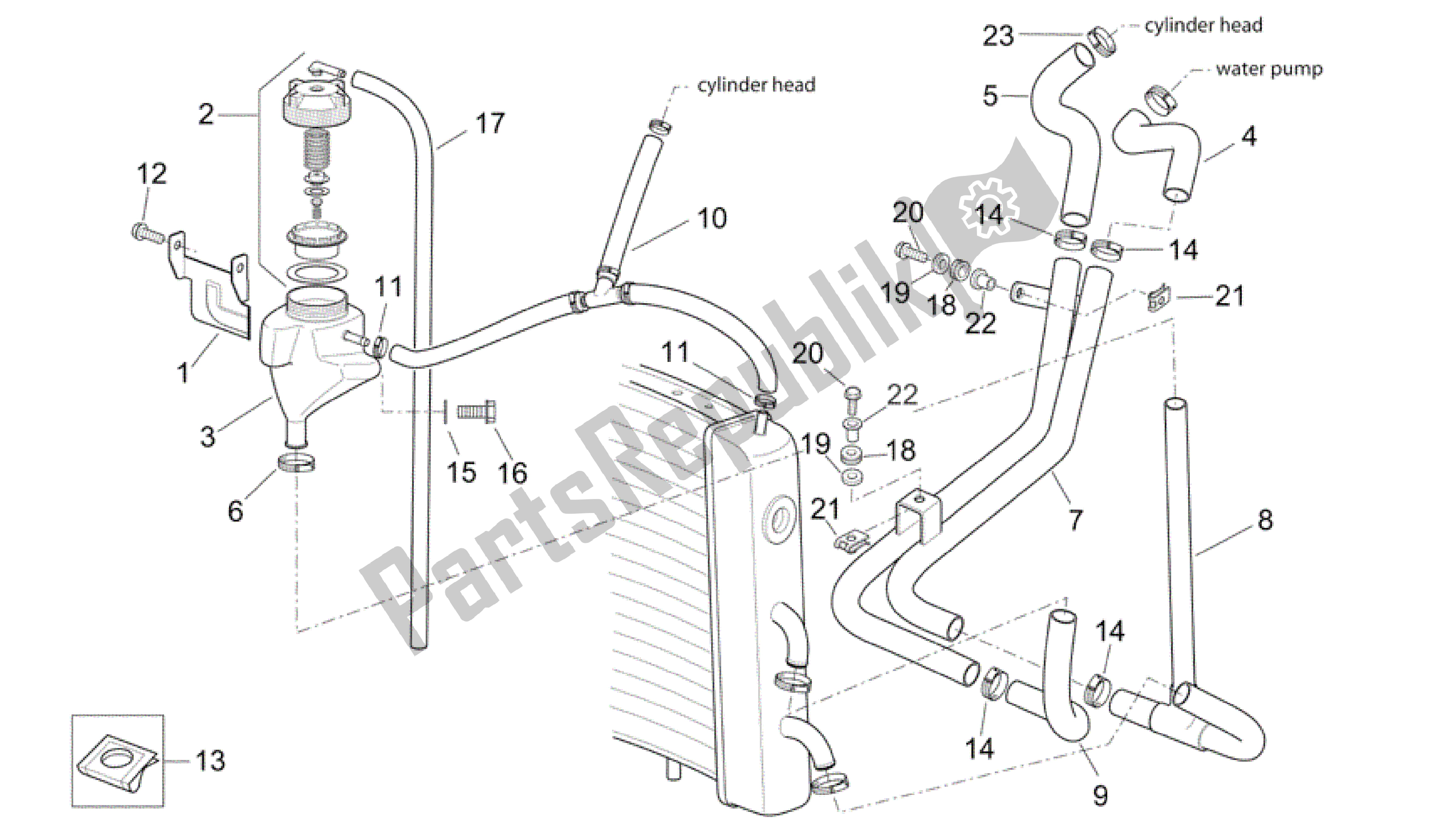 All parts for the Cooling System of the Aprilia Scarabeo 250 2004 - 2006