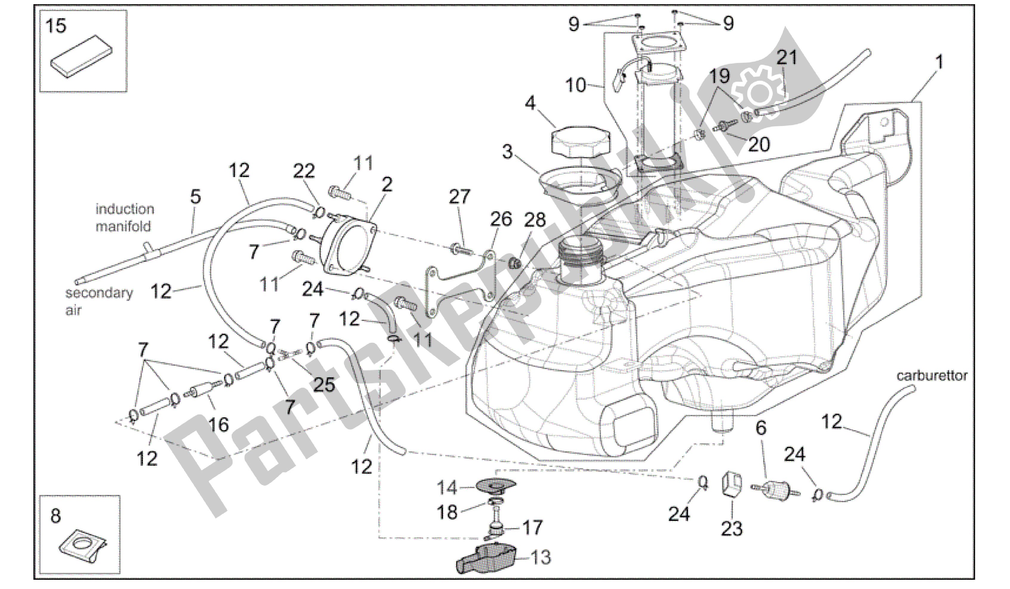 Alle Teile für das Treibstofftank des Aprilia Scarabeo 250 2004 - 2006