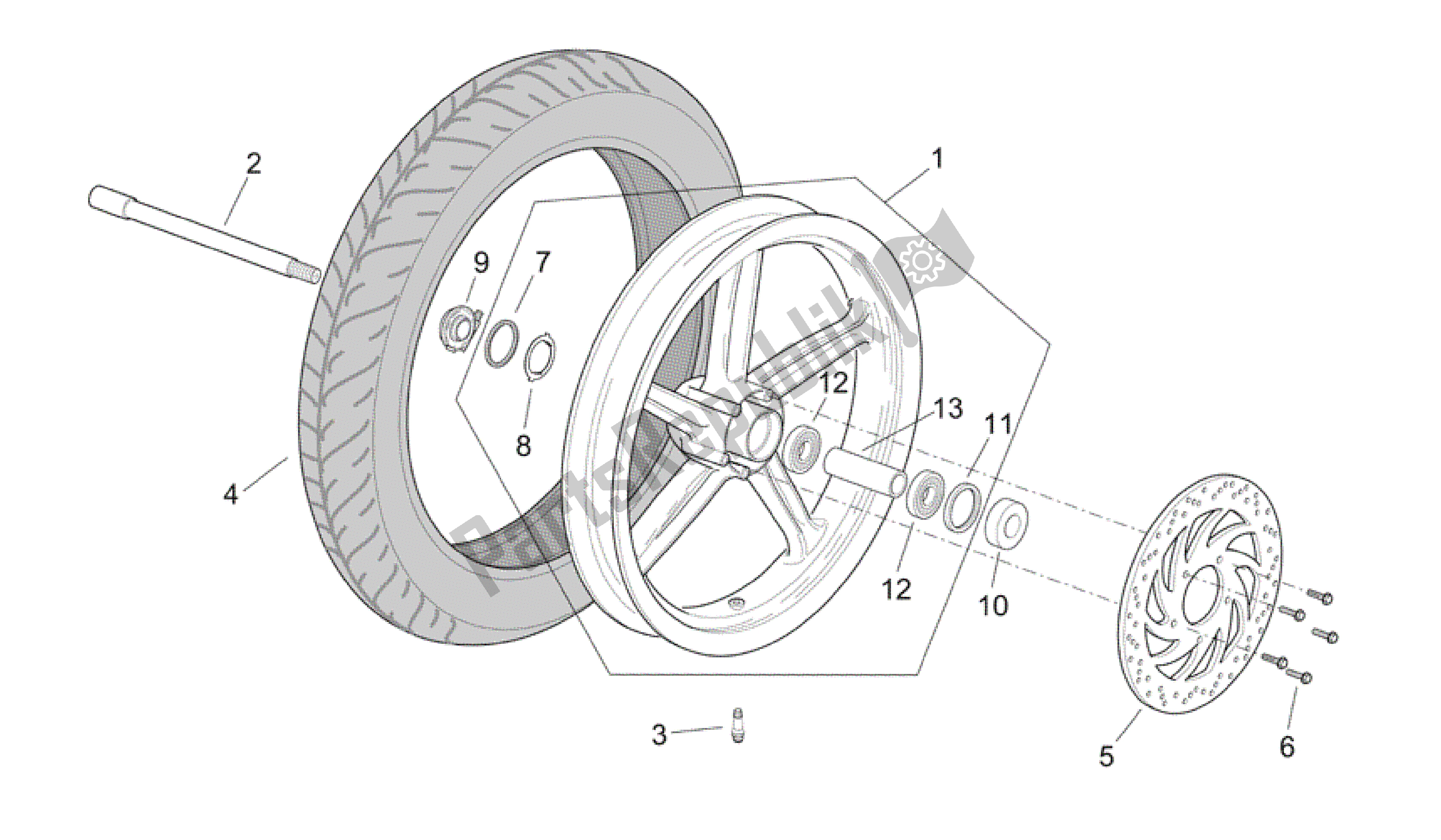 All parts for the Front Wheel of the Aprilia Scarabeo 250 2004 - 2006