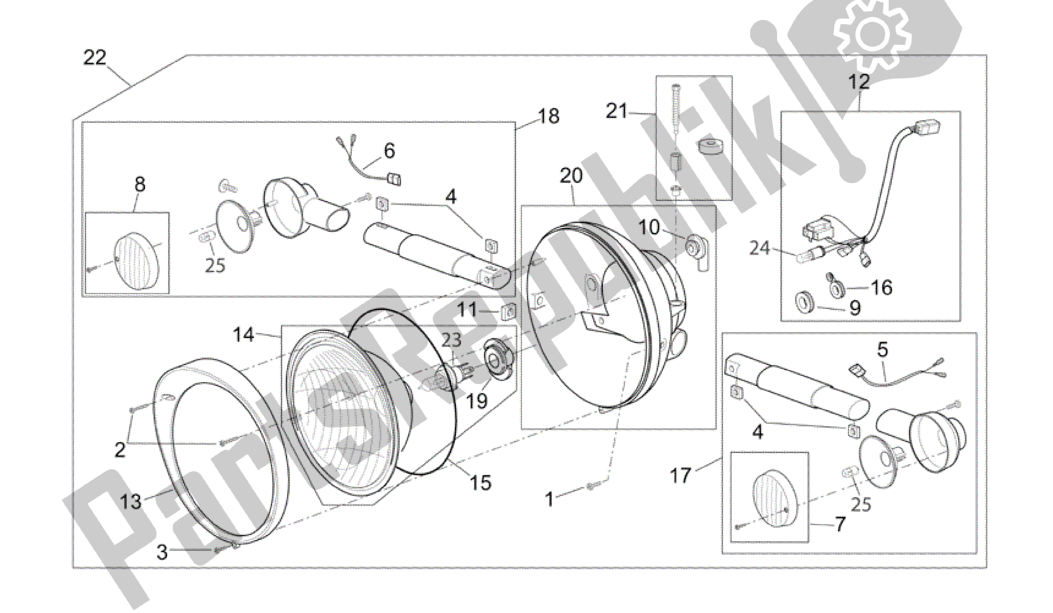 All parts for the Headlight of the Aprilia Scarabeo 250 2004 - 2006