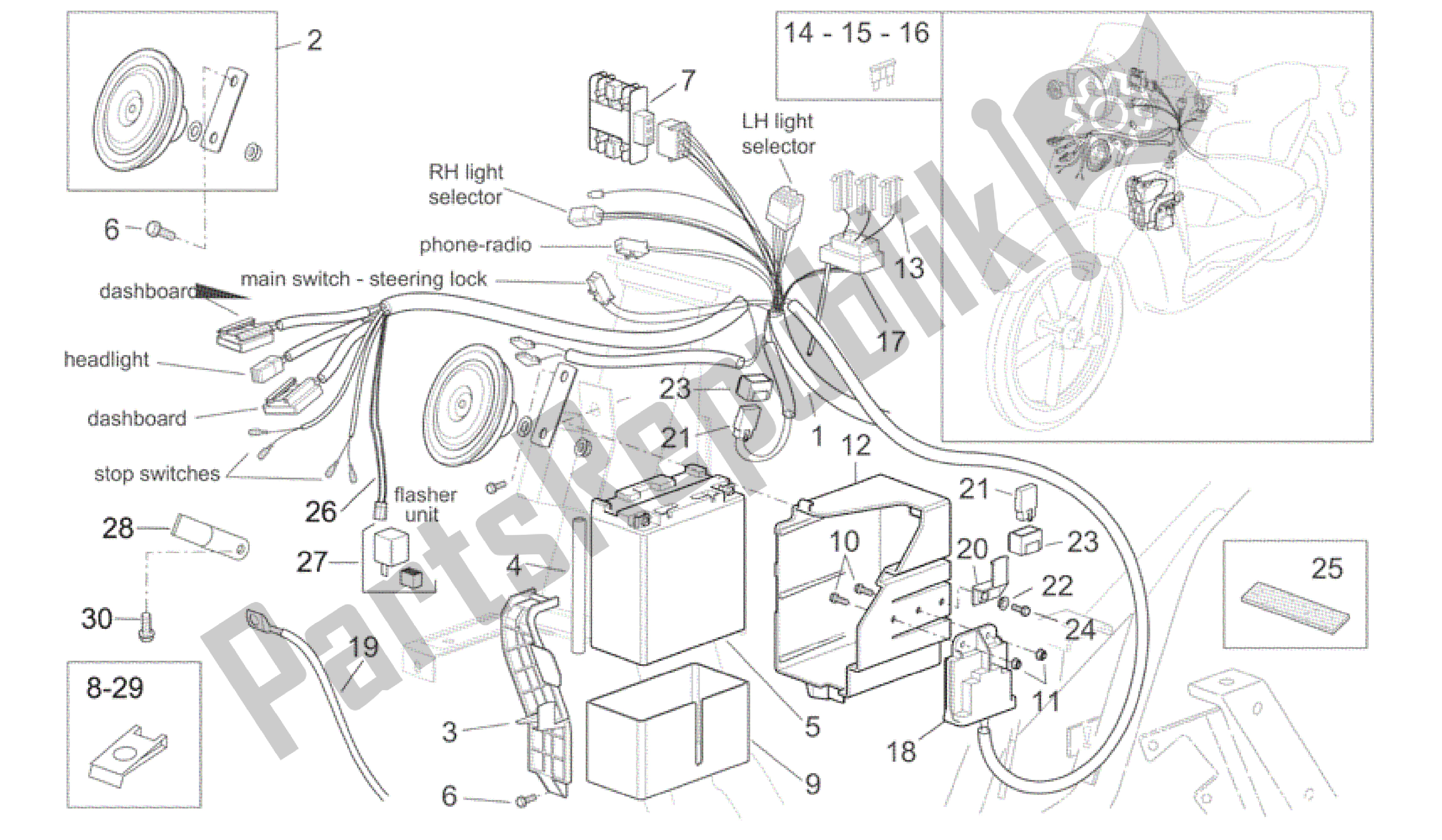 All parts for the Electrical System I of the Aprilia Scarabeo 250 2004 - 2006