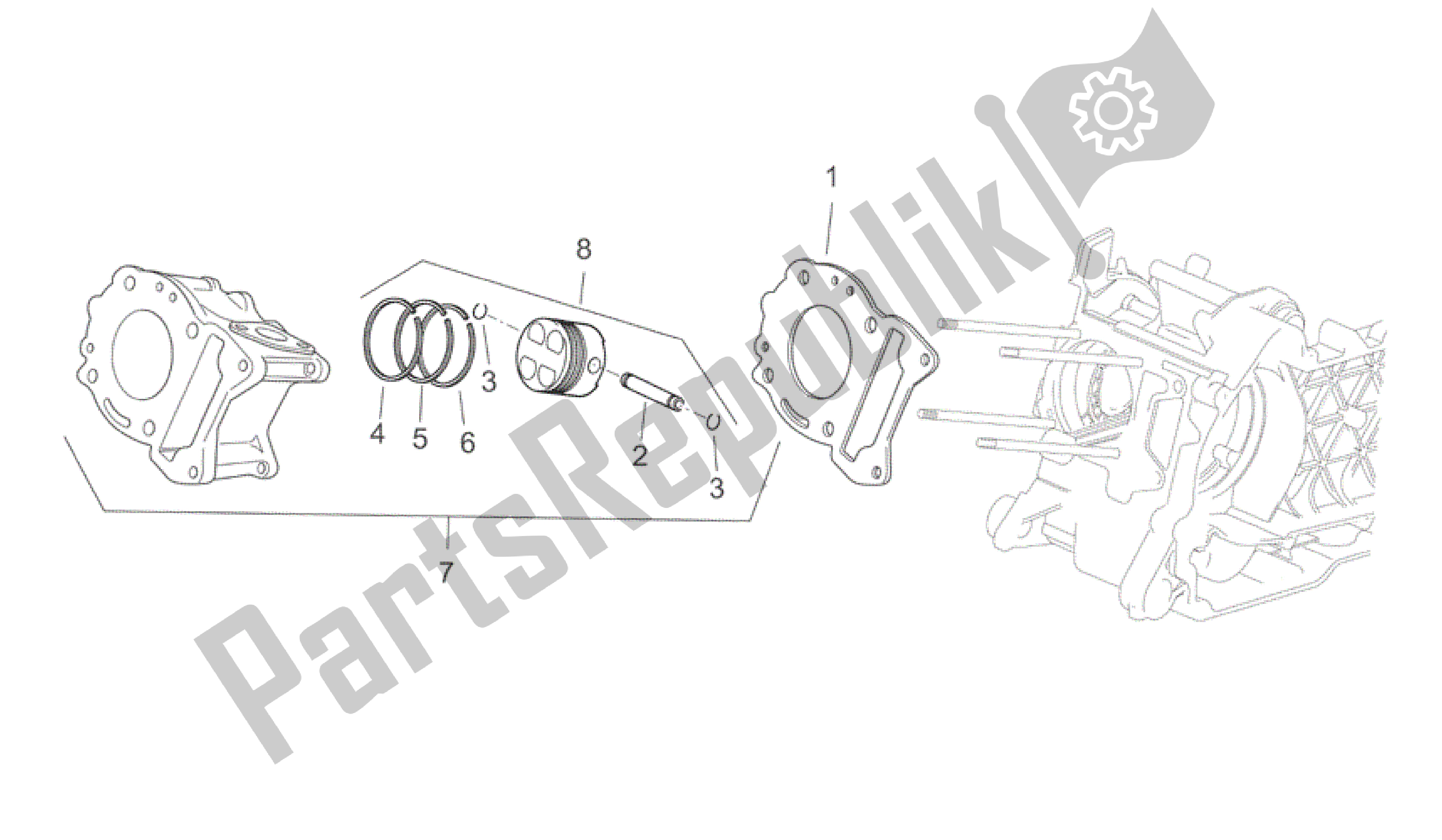 All parts for the Cylinder of the Aprilia Scarabeo 250 2004 - 2006