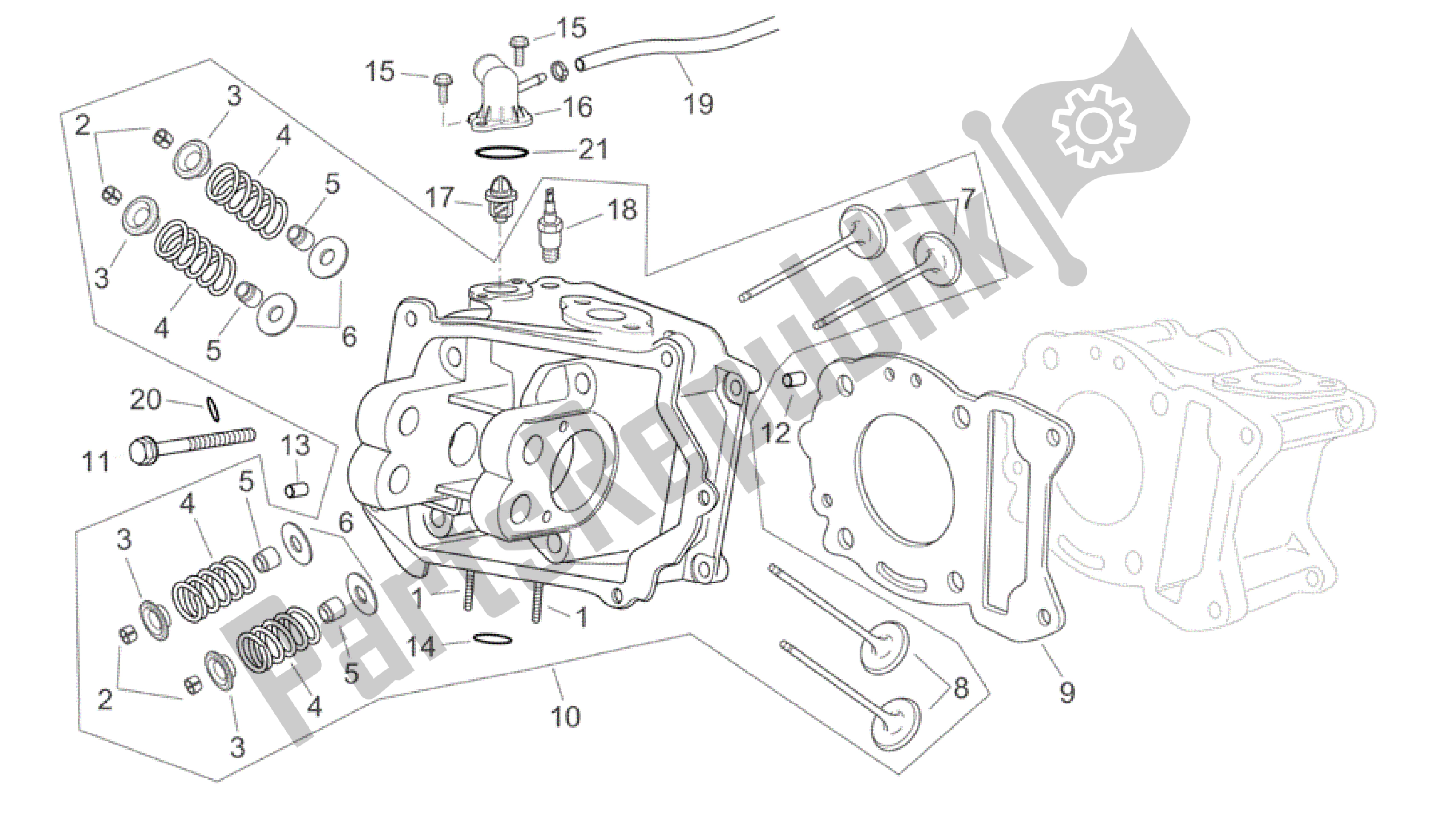 Alle Teile für das Zylinderkopf des Aprilia Scarabeo 250 2004 - 2006