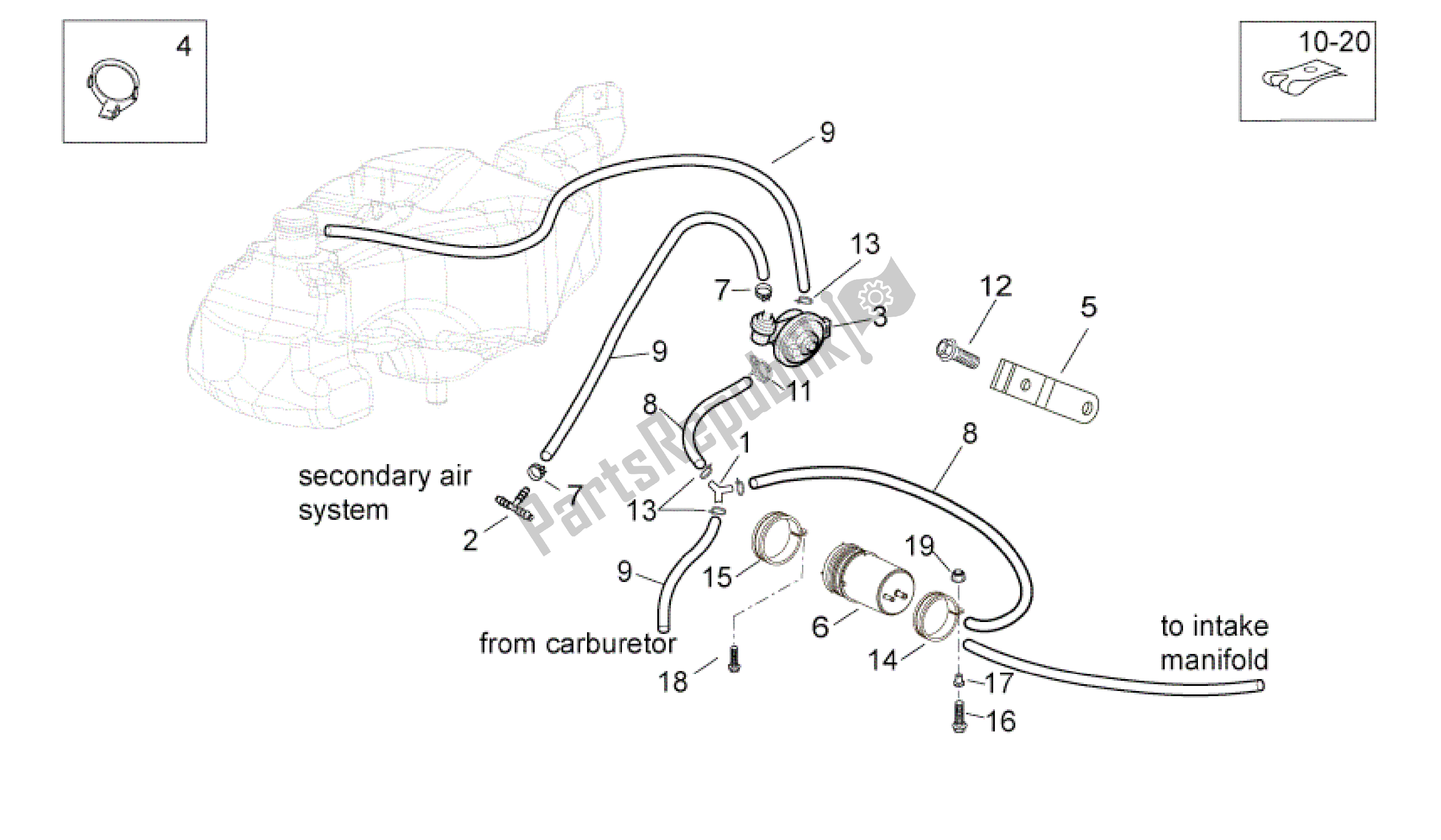 Alle onderdelen voor de Brandstofdampterugwinningssysteem van de Aprilia Scarabeo 250 2004 - 2006