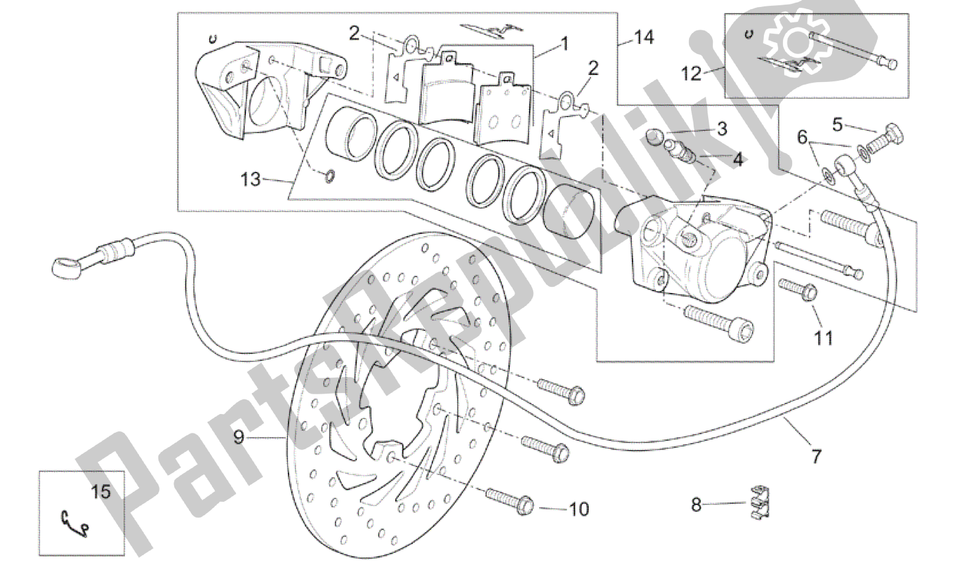 Alle onderdelen voor de Remklauw Achter van de Aprilia Scarabeo 125 1999 - 2004