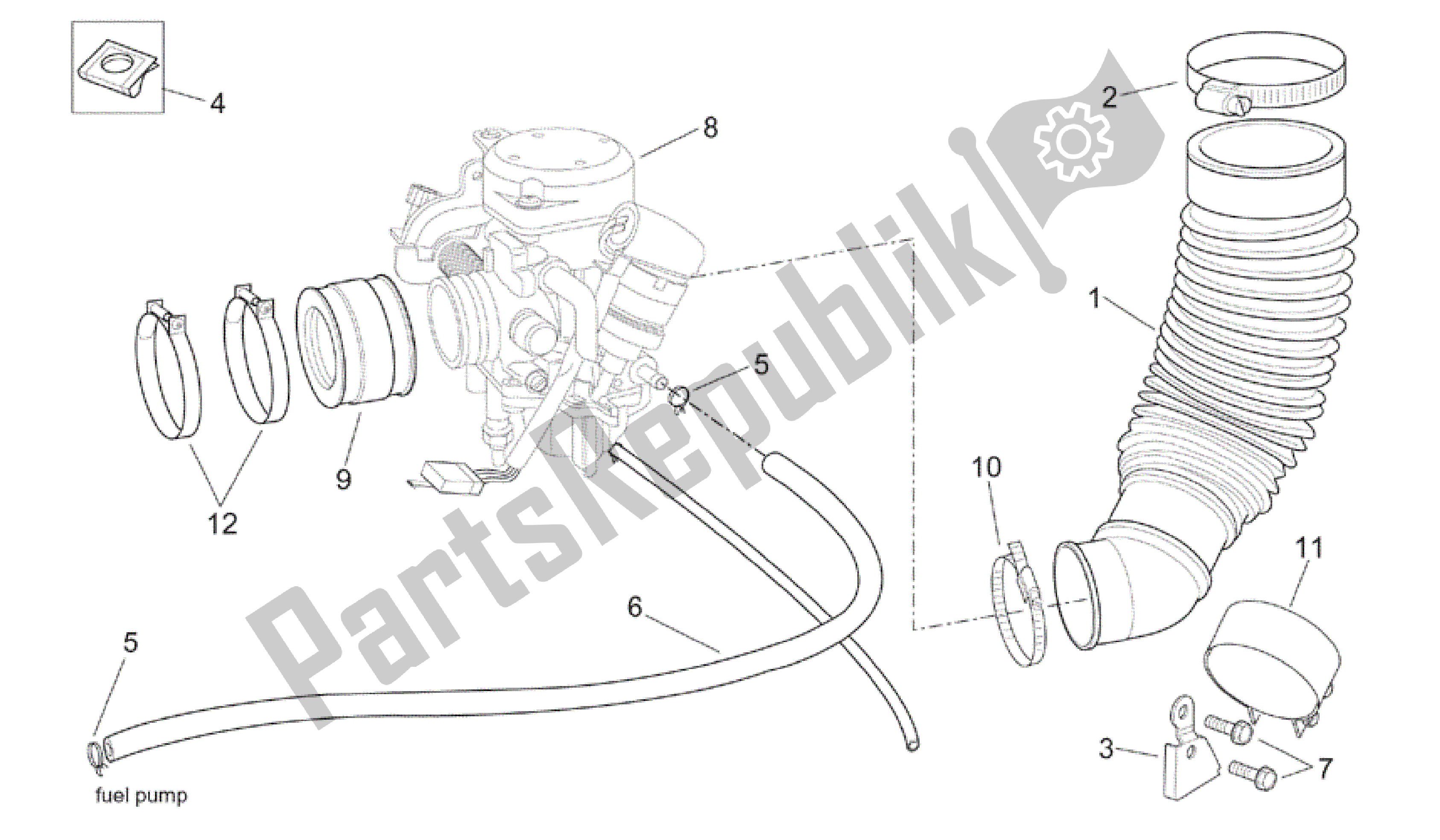 Alle onderdelen voor de Carburateur I van de Aprilia Scarabeo 125 1999 - 2004