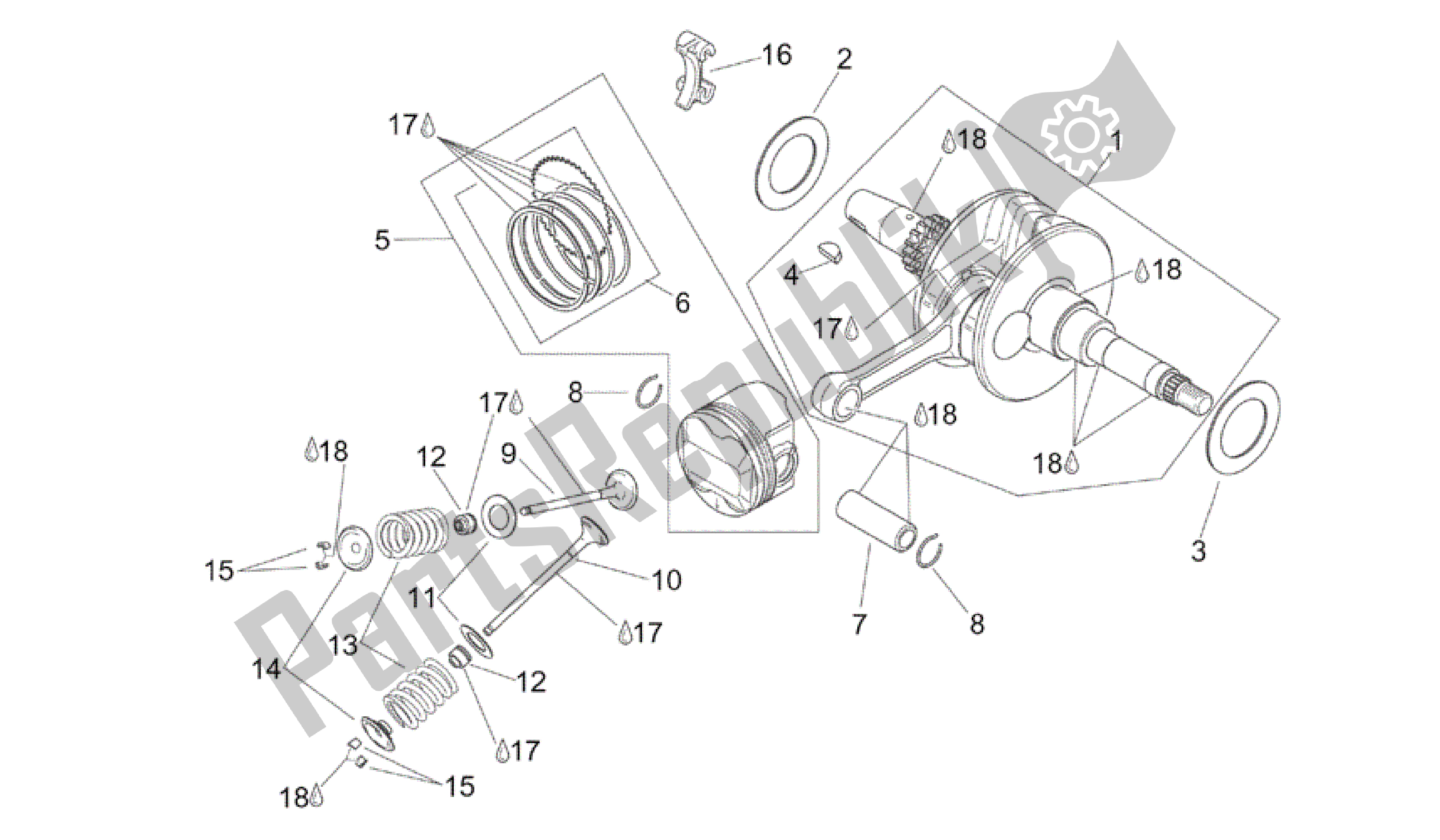 All parts for the Drive Shaft of the Aprilia Scarabeo 125 1999 - 2004