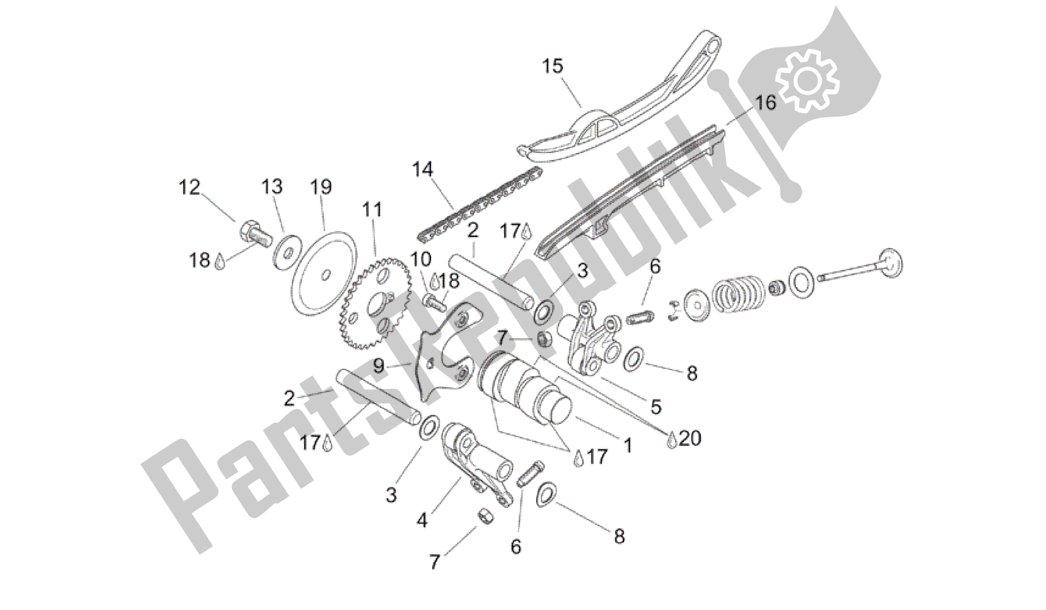All parts for the Valve Control of the Aprilia Scarabeo 125 1999 - 2004