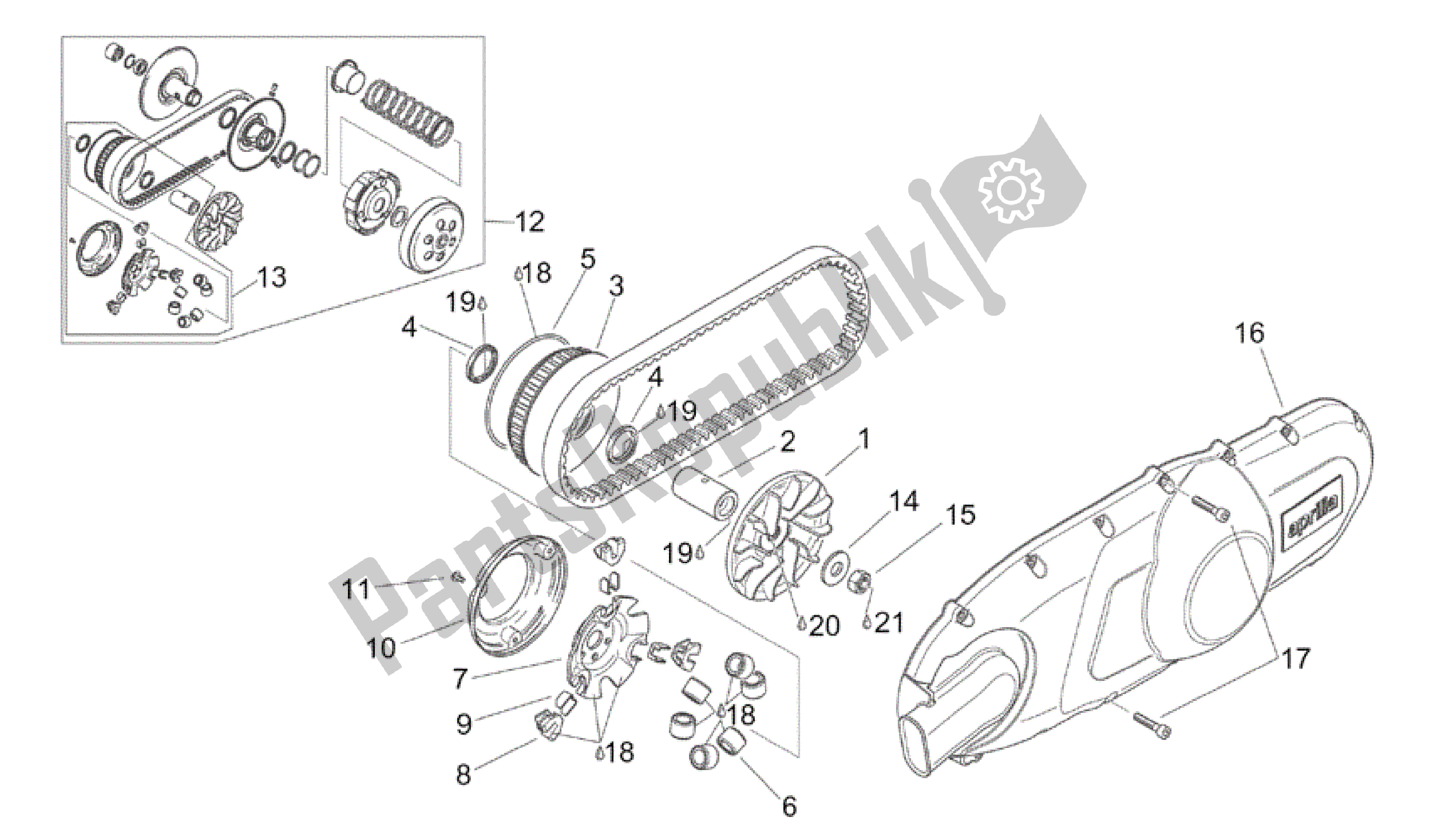 Toutes les pièces pour le Variateur - Entraînement Primaire du Aprilia Scarabeo 125 1999 - 2004