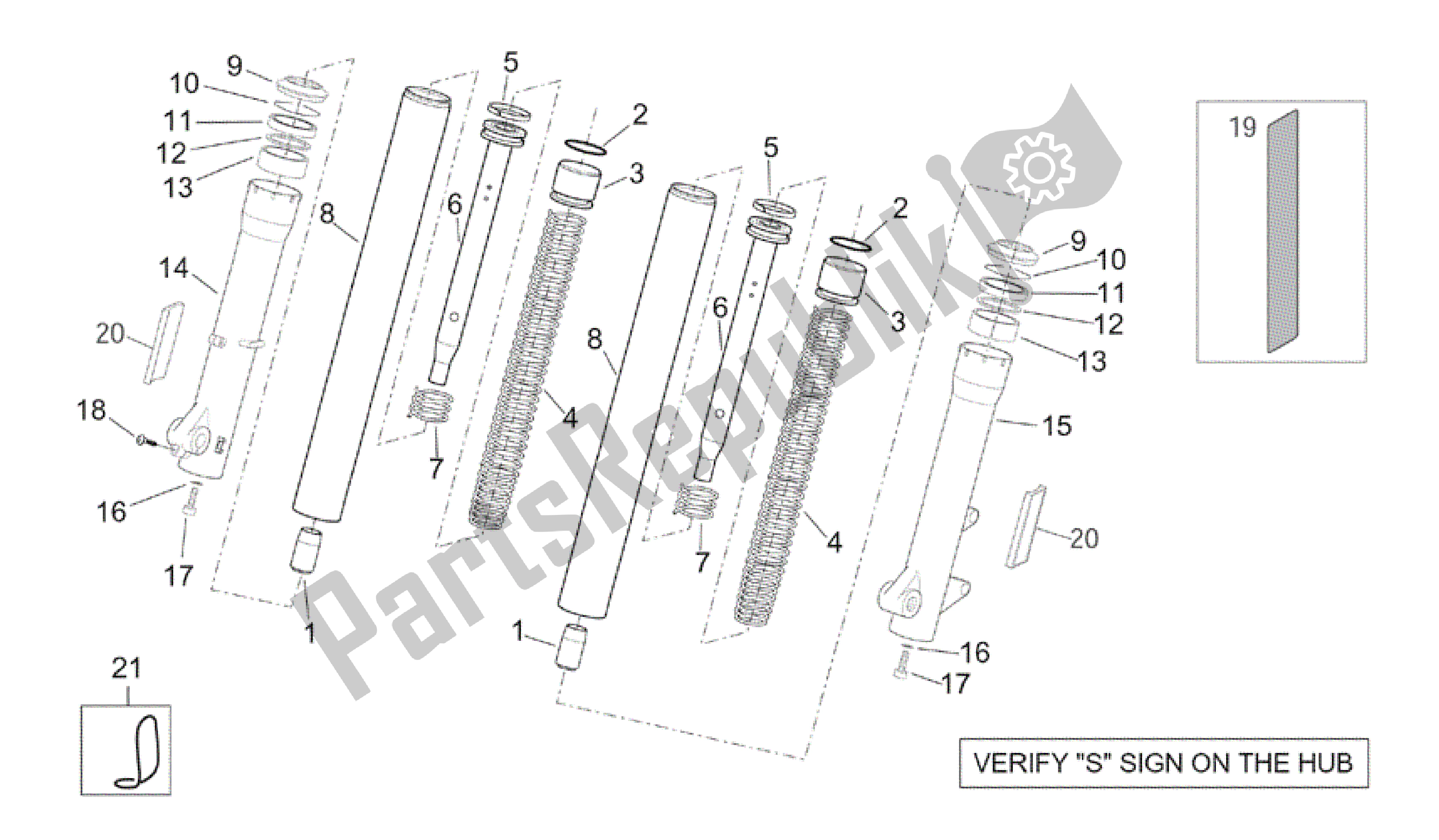 All parts for the Showa Front Fork - Hubs, Sleeves of the Aprilia Scarabeo 125 1999 - 2004