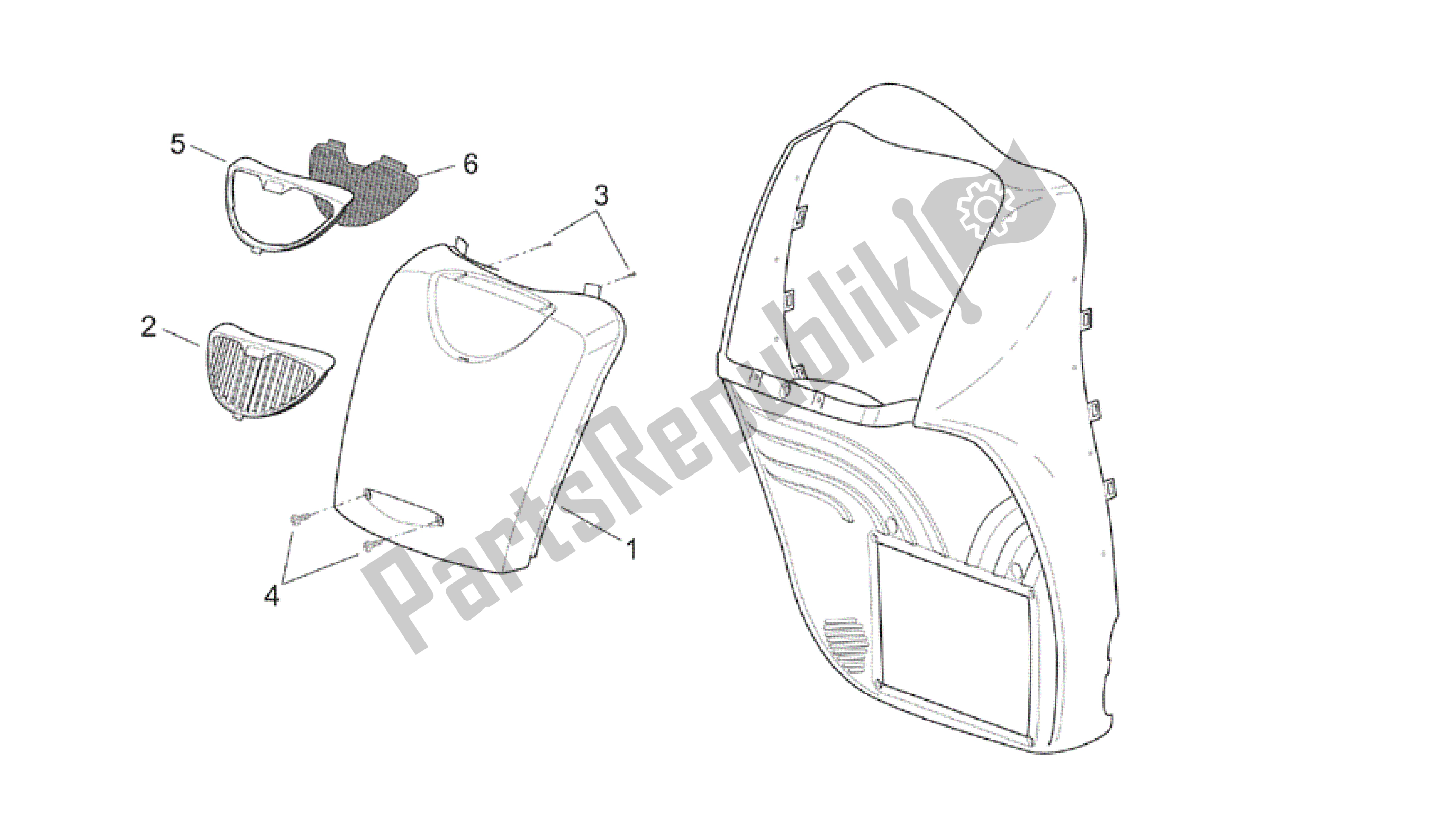 Todas las partes para Cuerpo Frontal - Cubierta Frontal de Aprilia Scarabeo 125 1999 - 2004