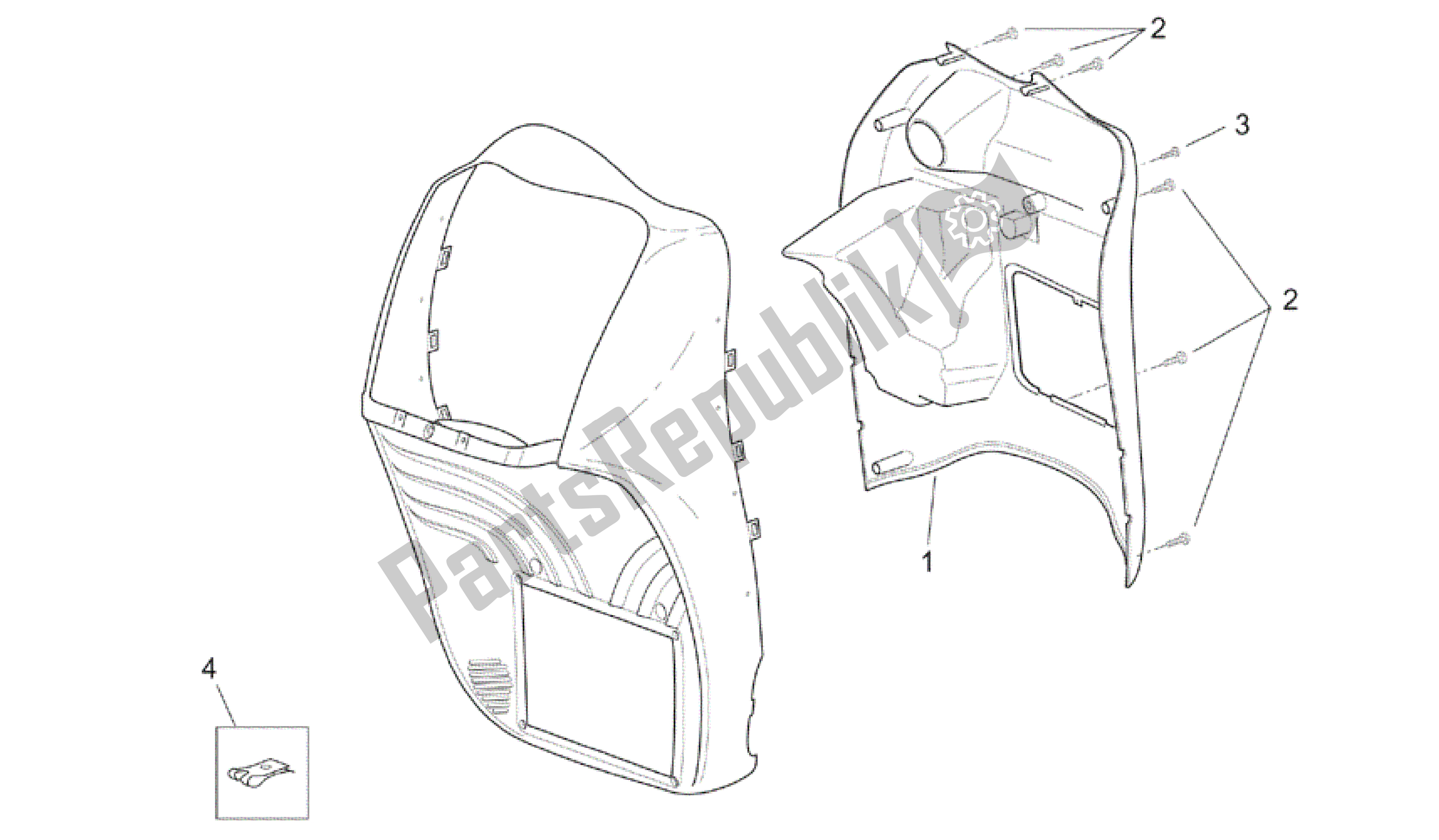 All parts for the Front Body - Internal Shield of the Aprilia Scarabeo 125 1999 - 2004